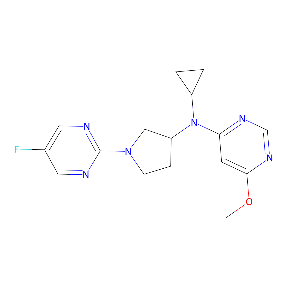 N-cyclopropyl-N-[1-(5-fluoropyrimidin-2-yl)pyrrolidin-3-yl]-6-methoxypyrimidin-4-amine molecular structure, CAS 3030800-14-4
