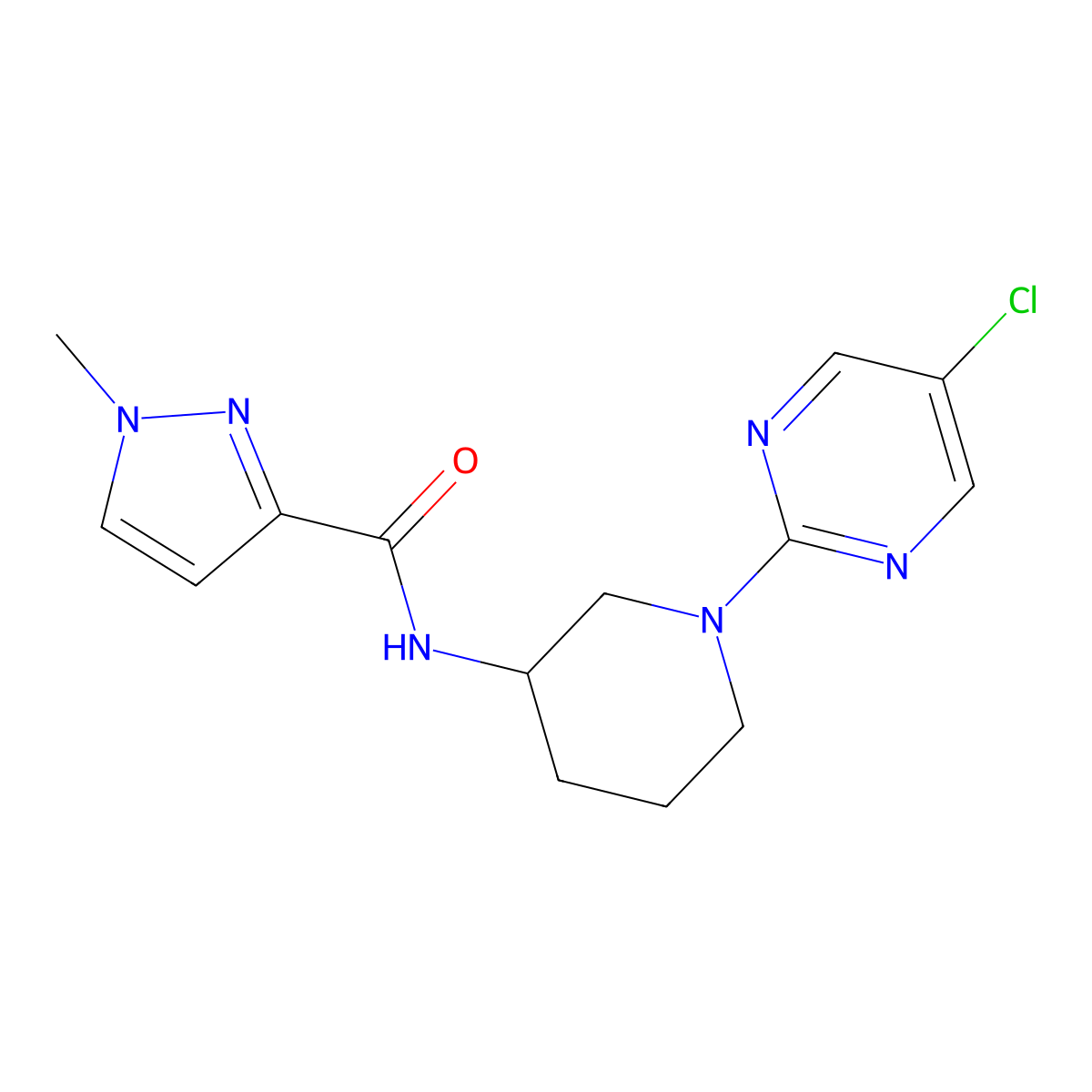 N-[1-(5-chloropyrimidin-2-yl)piperidin-3-yl]-1-methyl-1H-pyrazole-3-carboxamide molecular structure, CAS 3030800-18-8