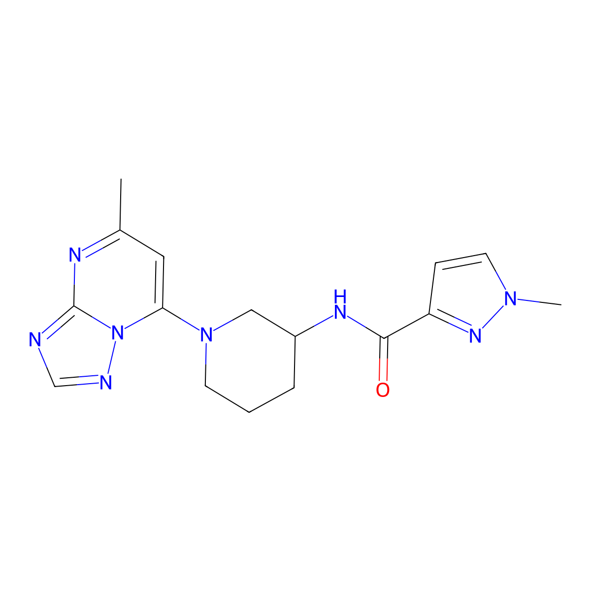 1-methyl-N-(1-{5-methyl-[1,2,4]triazolo[1,5-a]pyrimidin-7-yl}piperidin-3-yl)-1H-pyrazole-3-carboxamide molecular structure, CAS 3030800-41-7