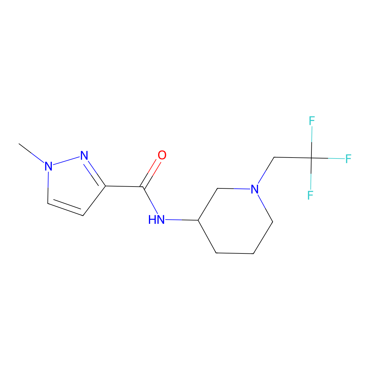1-methyl-N-[1-(2,2,2-trifluoroethyl)piperidin-3-yl]-1H-pyrazole-3-carboxamide molecular structure, CAS 3030800-71-3