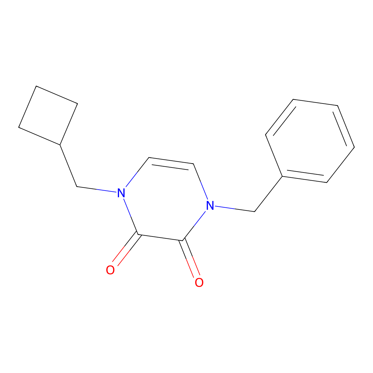 1-Benzyl-4-(cyclobutylmethyl)-1,2,3,4-tetrahydropyrazine-2,3-dione molecular structure, CAS 3030800-80-4