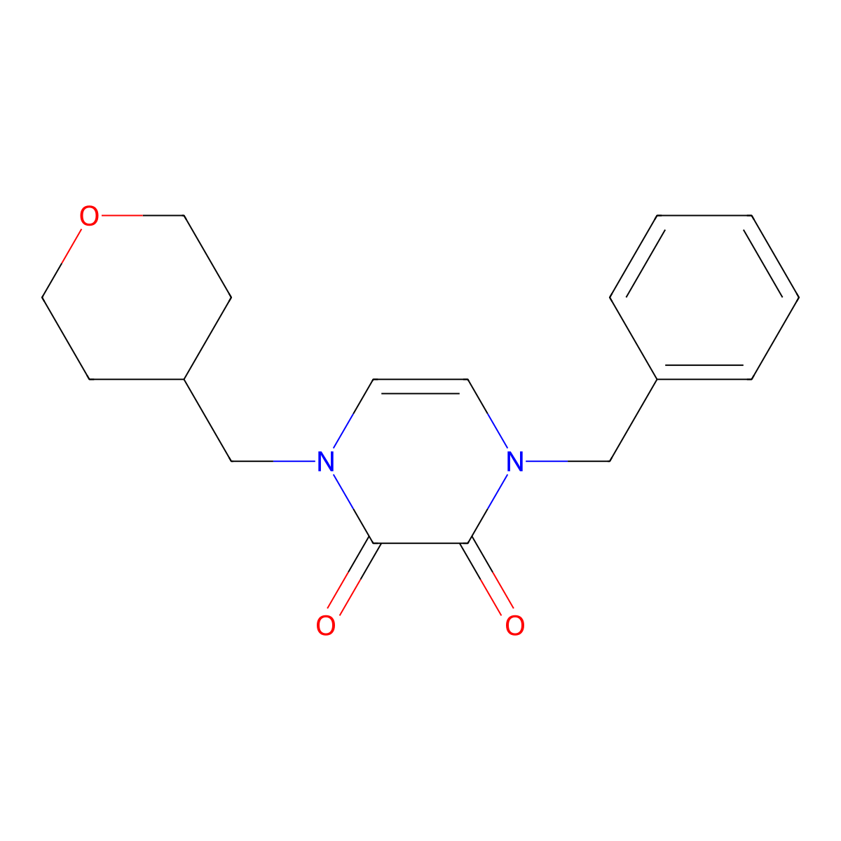 1-Benzyl-4-[(oxan-4-yl)methyl]-1,2,3,4-tetrahydropyrazine-2,3-dione molecular structure, CAS 3030801-08-9