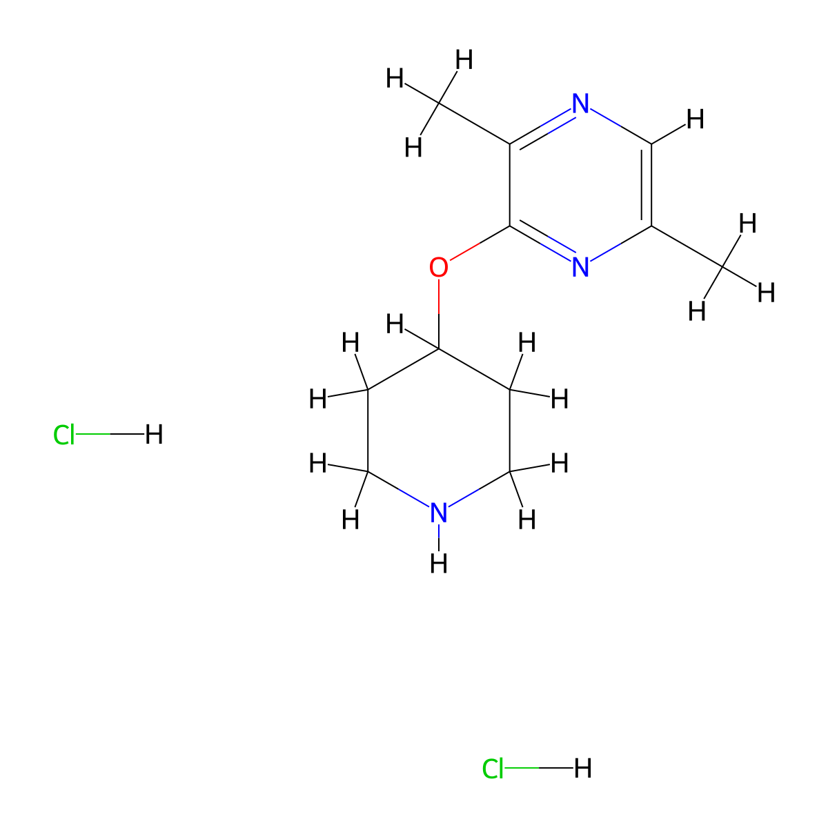 2,5-Dimethyl-3-(piperidin-4-yloxy)pyrazine dihydrochloride molecular structure, CAS 3030801-09-0