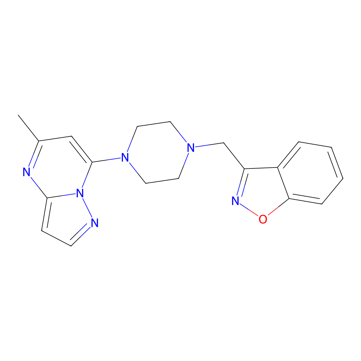 3-[(4-{5-Methylpyrazolo[1,5-a]pyrimidin-7-yl}piperazin-1-yl)methyl]-1,2-benzoxazole molecular structure, CAS 3030801-18-1