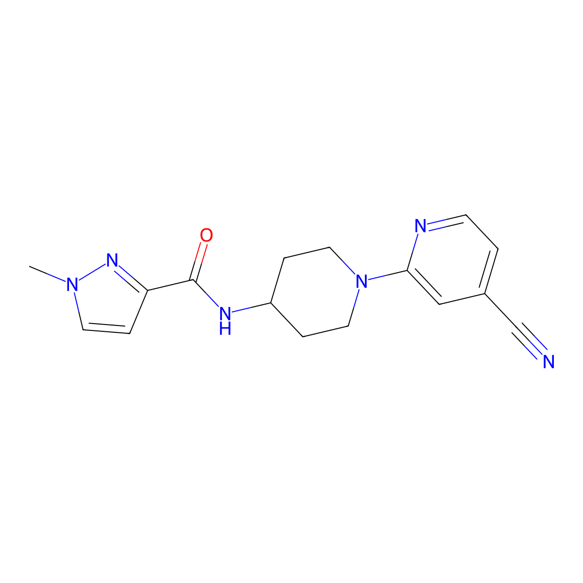 N-[1-(4-cyanopyridin-2-yl)piperidin-4-yl]-1-methyl-1H-pyrazole-3-carboxamide molecular structure, CAS 3030801-25-0