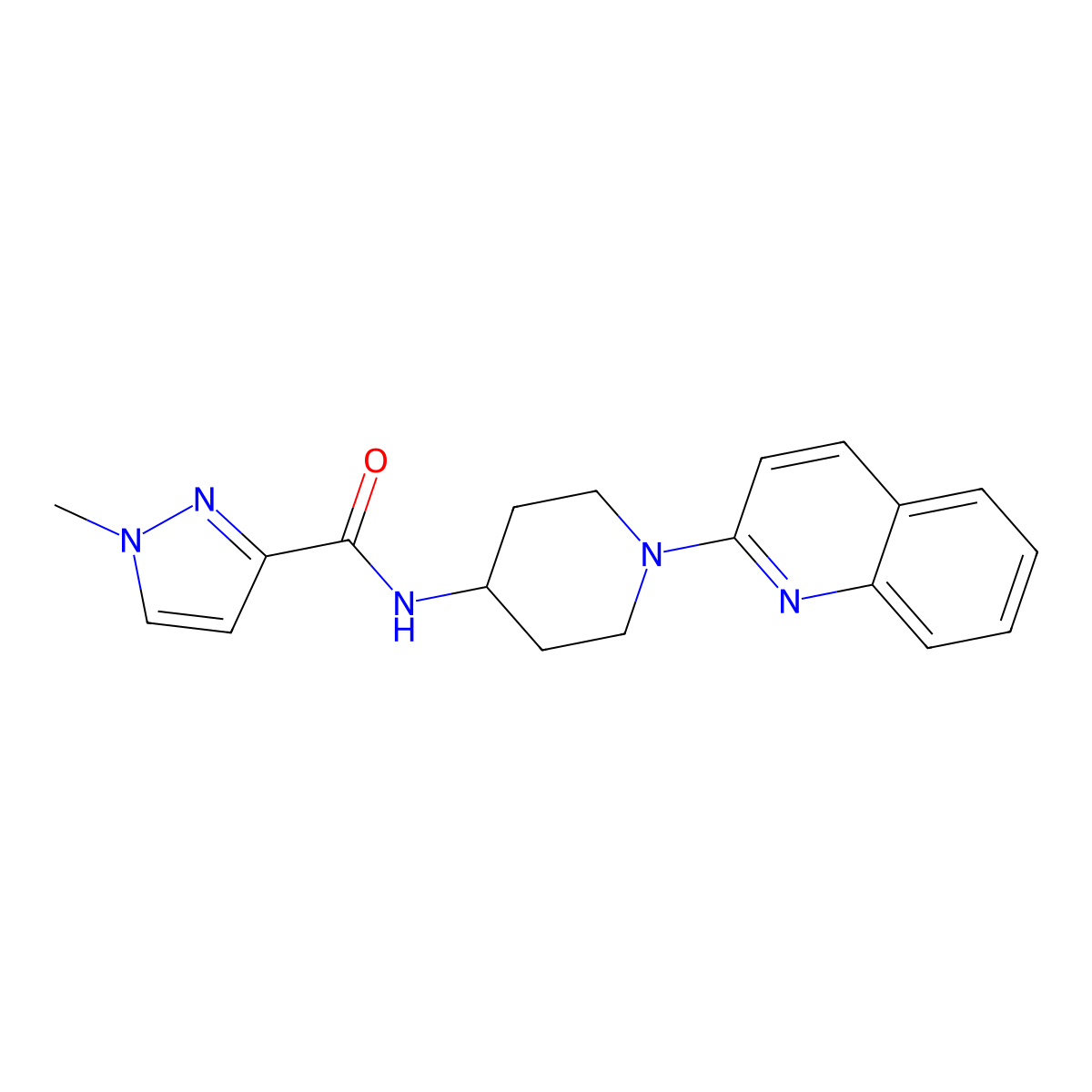 1-methyl-N-[1-(quinolin-2-yl)piperidin-4-yl]-1H-pyrazole-3-carboxamide molecular structure, CAS 3030801-33-0