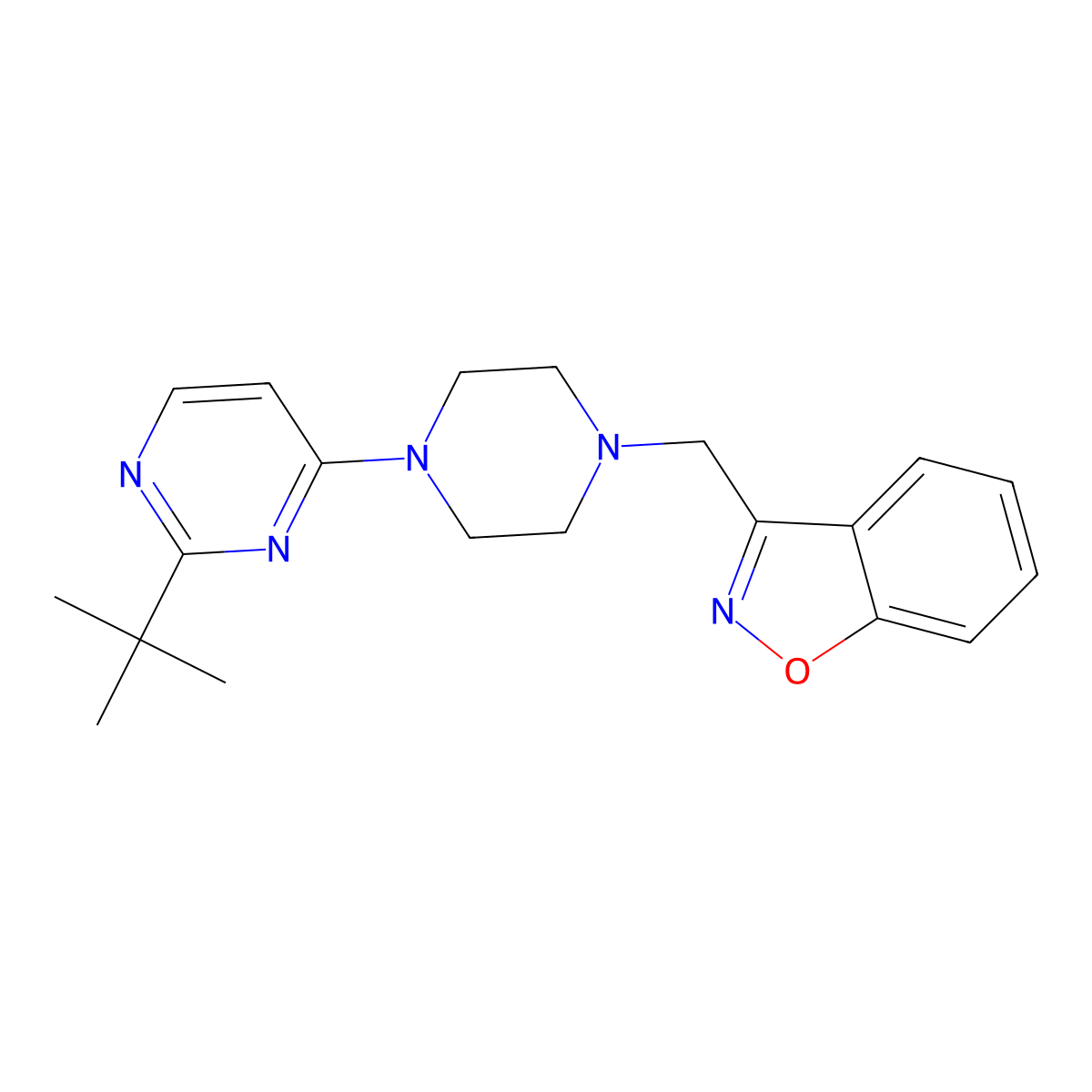 3-{[4-(2-Tert-butylpyrimidin-4-yl)piperazin-1-yl]methyl}-1,2-benzoxazole molecular structure, CAS 3030801-37-4