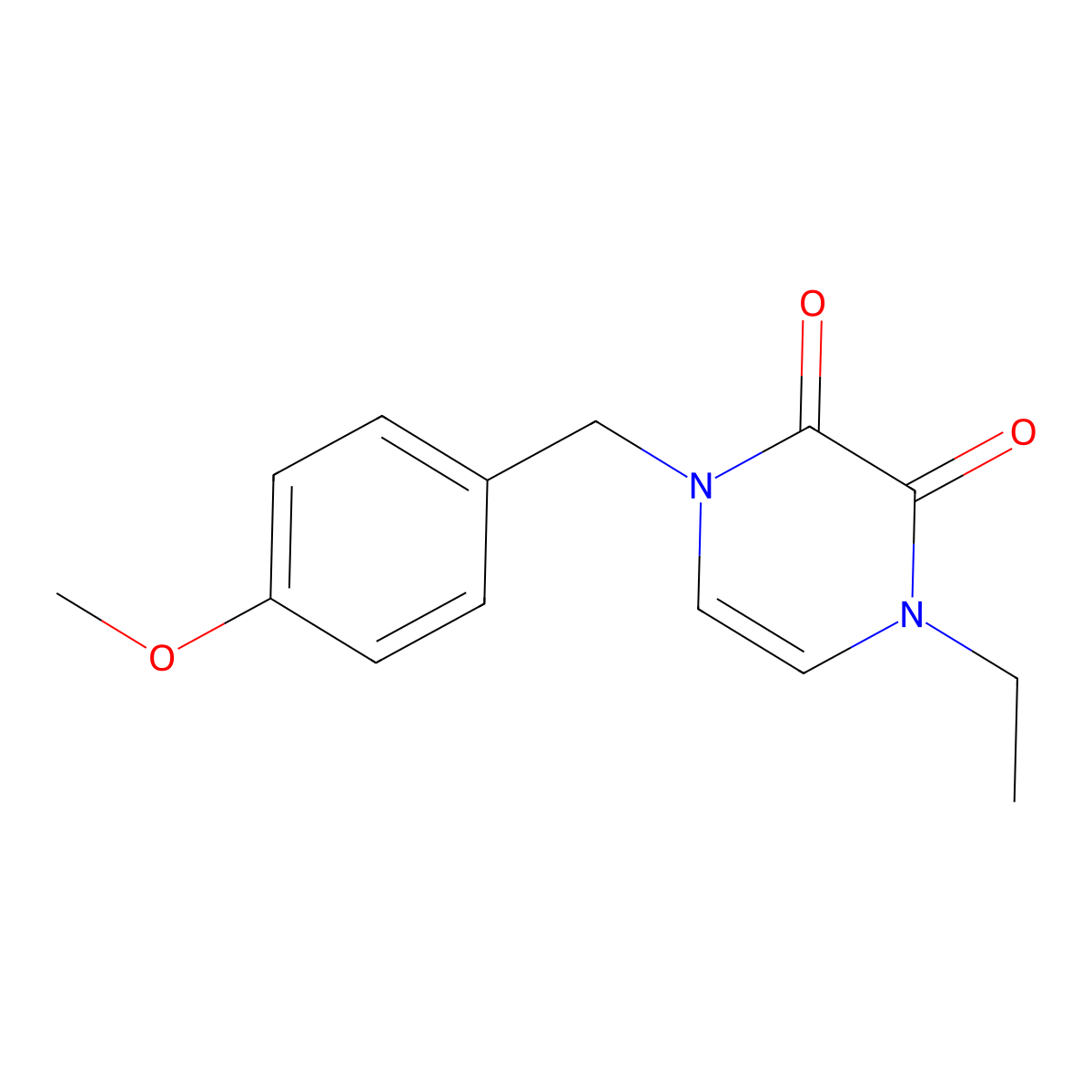 1-Ethyl-4-[(4-methoxyphenyl)methyl]-1,2,3,4-tetrahydropyrazine-2,3-dione molecular structure, CAS 3030801-39-6