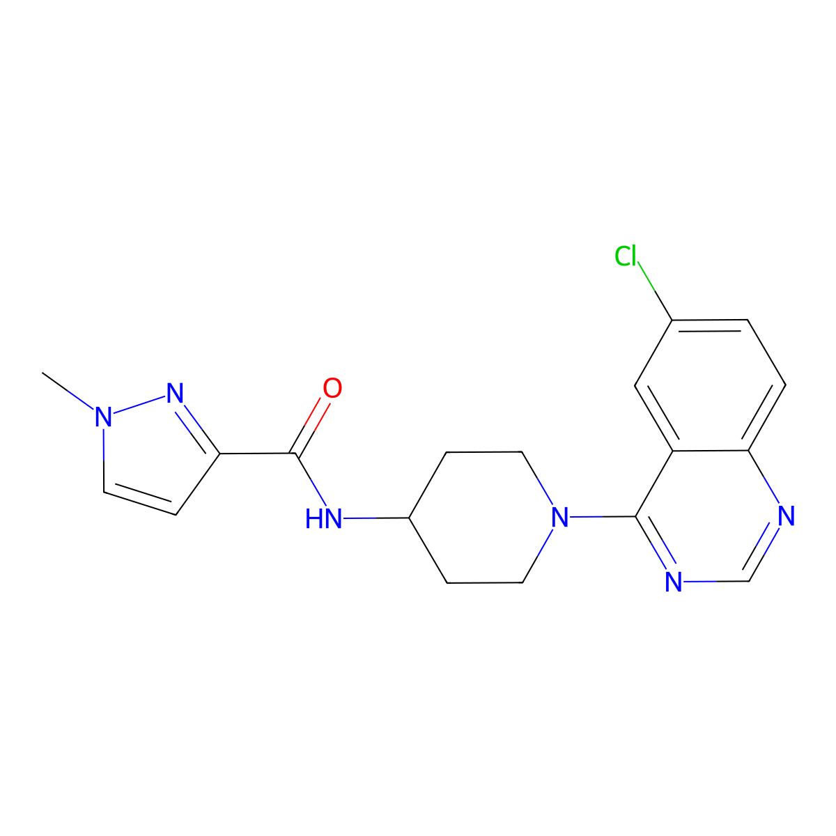 N-[1-(6-chloroquinazolin-4-yl)piperidin-4-yl]-1-methyl-1H-pyrazole-3-carboxamide molecular structure, CAS 3030801-41-0