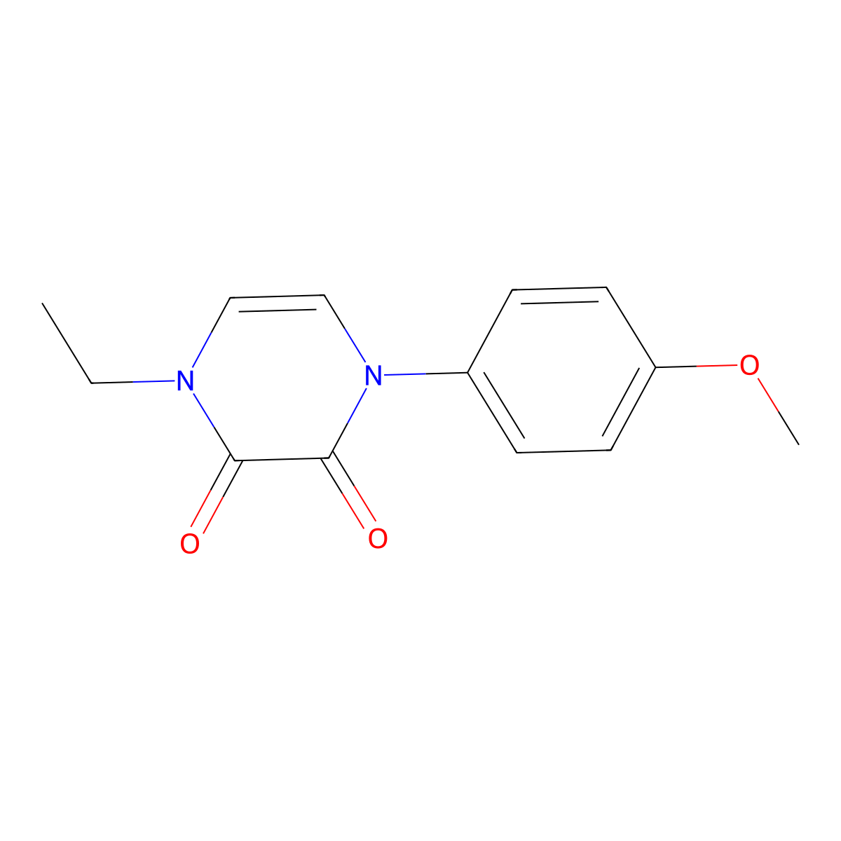 1-Ethyl-4-(4-methoxyphenyl)-1,2,3,4-tetrahydropyrazine-2,3-dione molecular structure, CAS 3030801-48-7