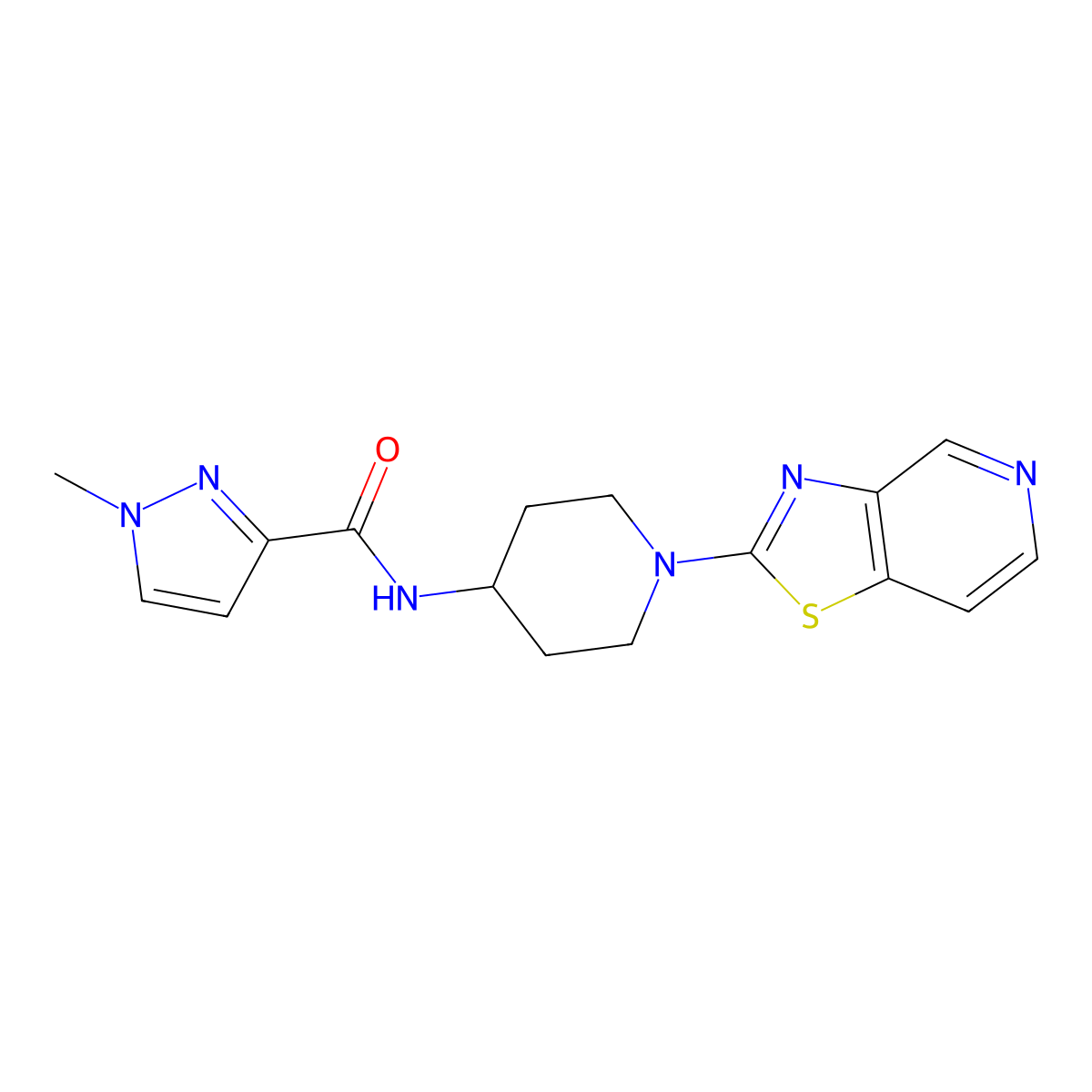 1-methyl-N-(1-{[1,3]thiazolo[4,5-c]pyridin-2-yl}piperidin-4-yl)-1H-pyrazole-3-carboxamide molecular structure, CAS 3030801-49-8