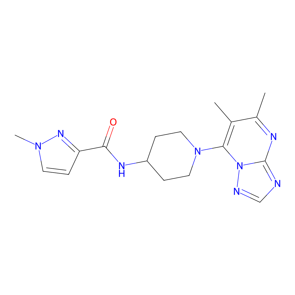 N-(1-{5,6-dimethyl-[1,2,4]triazolo[1,5-a]pyrimidin-7-yl}piperidin-4-yl)-1-methyl-1H-pyrazole-3-carboxamide molecular structure, CAS 3030801-56-7