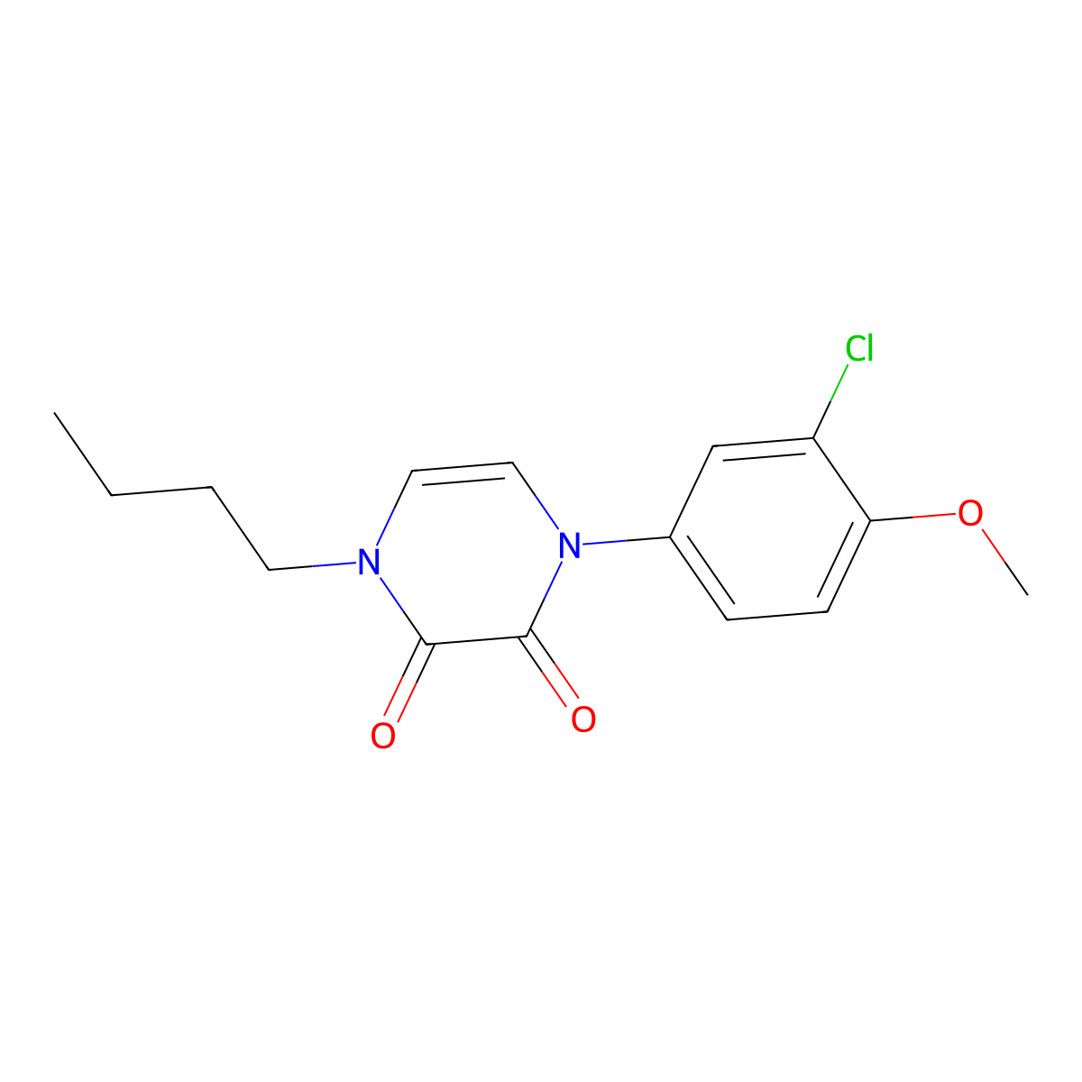 1-Butyl-4-(3-chloro-4-methoxyphenyl)-1,2,3,4-tetrahydropyrazine-2,3-dione molecular structure, CAS 3030801-58-9