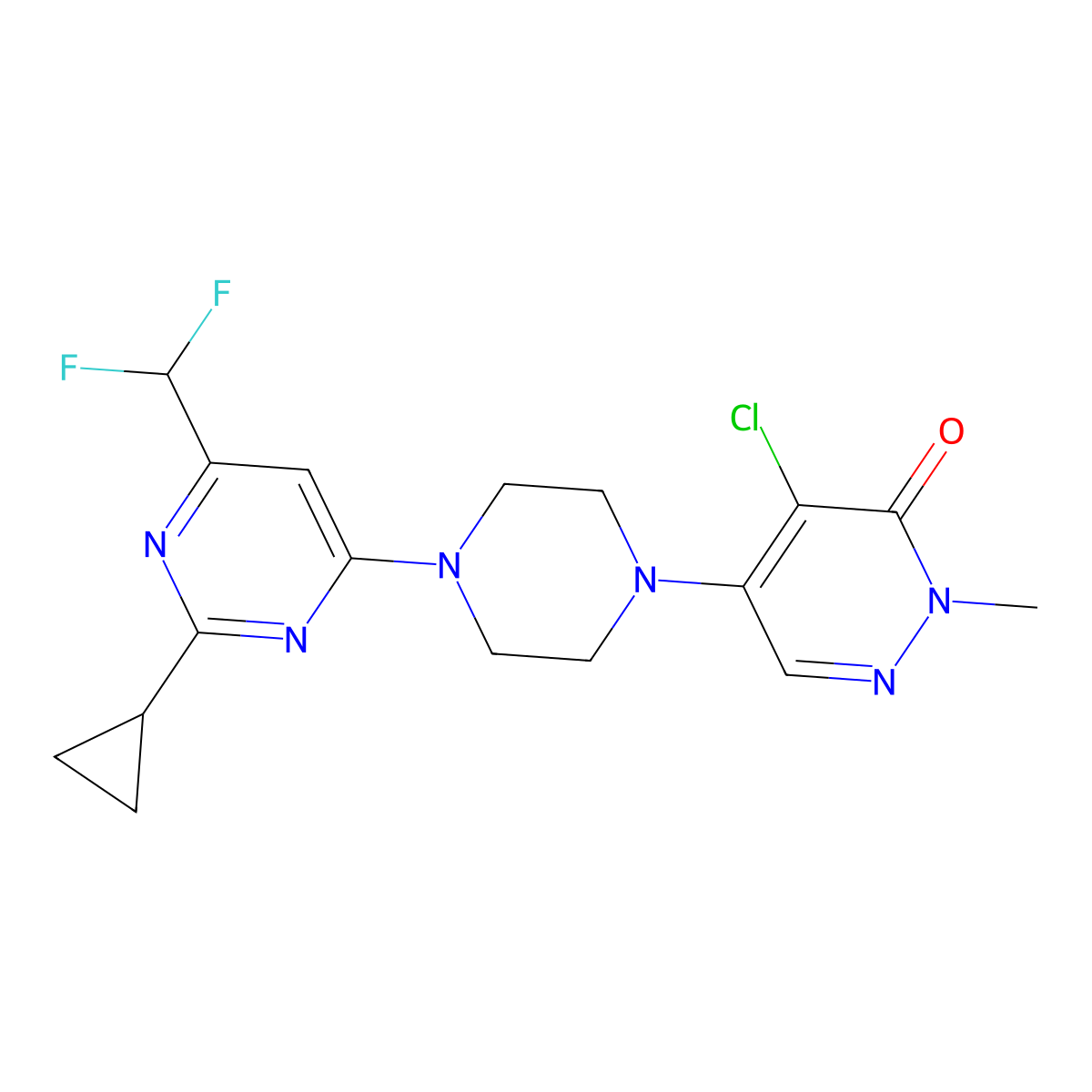 4-Chloro-5-{4-[2-cyclopropyl-6-(difluoromethyl)pyrimidin-4-yl]piperazin-1-yl}-2-methyl-2,3-dihydropyridazin-3-one molecular structure, CAS 3030801-61-4