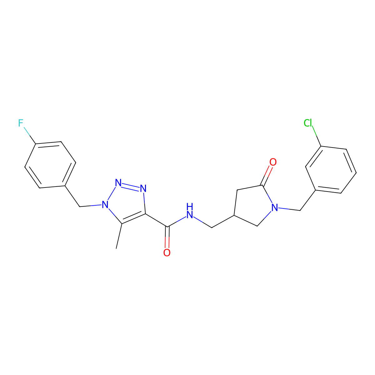 N-({1-[(3-chlorophenyl)methyl]-5-oxopyrrolidin-3-yl}methyl)-1-[(4-fluorophenyl)methyl]-5-methyl-1H-1,2,3-triazole-4-carboxamide molecular structure, CAS 3030801-92-1