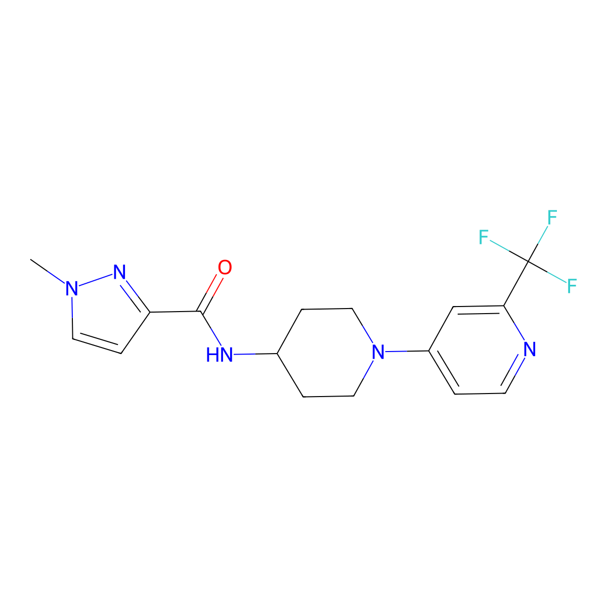 1-methyl-N-{1-[2-(trifluoromethyl)pyridin-4-yl]piperidin-4-yl}-1H-pyrazole-3-carboxamide molecular structure, CAS 3030801-94-3