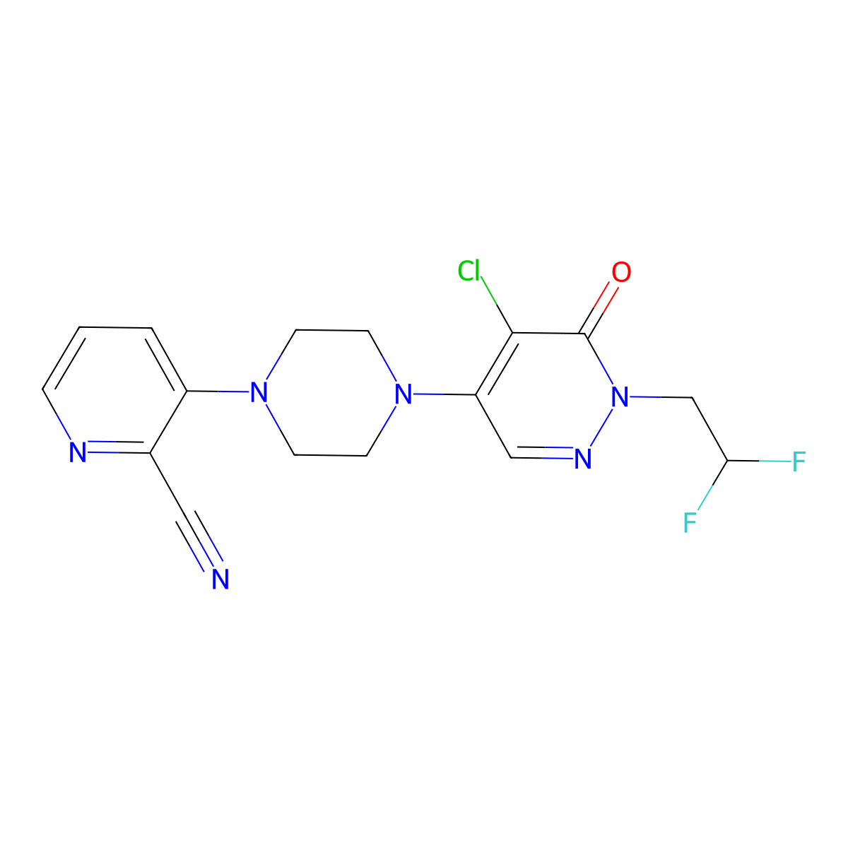 3-{4-[5-Chloro-1-(2,2-difluoroethyl)-6-oxo-1,6-dihydropyridazin-4-yl]piperazin-1-yl}pyridine-2-carbonitrile molecular structure, CAS 3030802-02-6