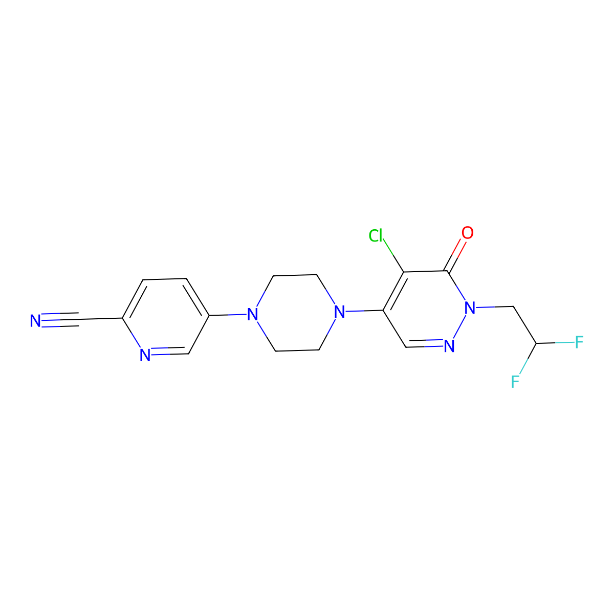 5-{4-[5-Chloro-1-(2,2-difluoroethyl)-6-oxo-1,6-dihydropyridazin-4-yl]piperazin-1-yl}pyridine-2-carbonitrile molecular structure, CAS 3030802-12-8
