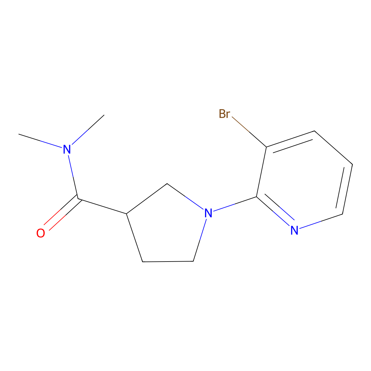 1-(3-bromopyridin-2-yl)-N,N-dimethylpyrrolidine-3-carboxamide molecular structure, CAS 3030802-33-3