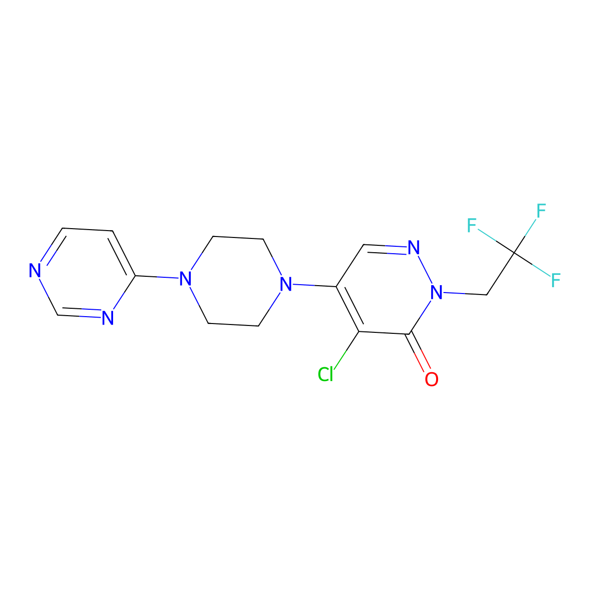 4-Chloro-5-(4-pyrimidin-4-ylpiperazin-1-yl)-2-(2,2,2-trifluoroethyl)pyridazin-3-one molecular structure, CAS 3030802-43-5
