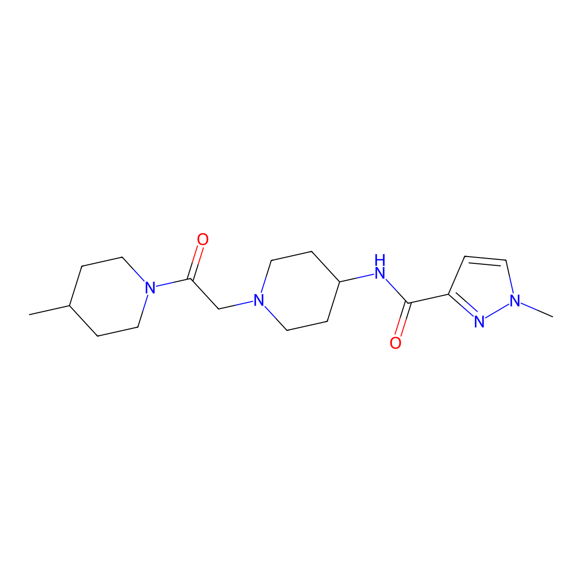 1-methyl-N-{1-[2-(4-methylpiperidin-1-yl)-2-oxoethyl]piperidin-4-yl}-1H-pyrazole-3-carboxamide molecular structure, CAS 3030802-55-9