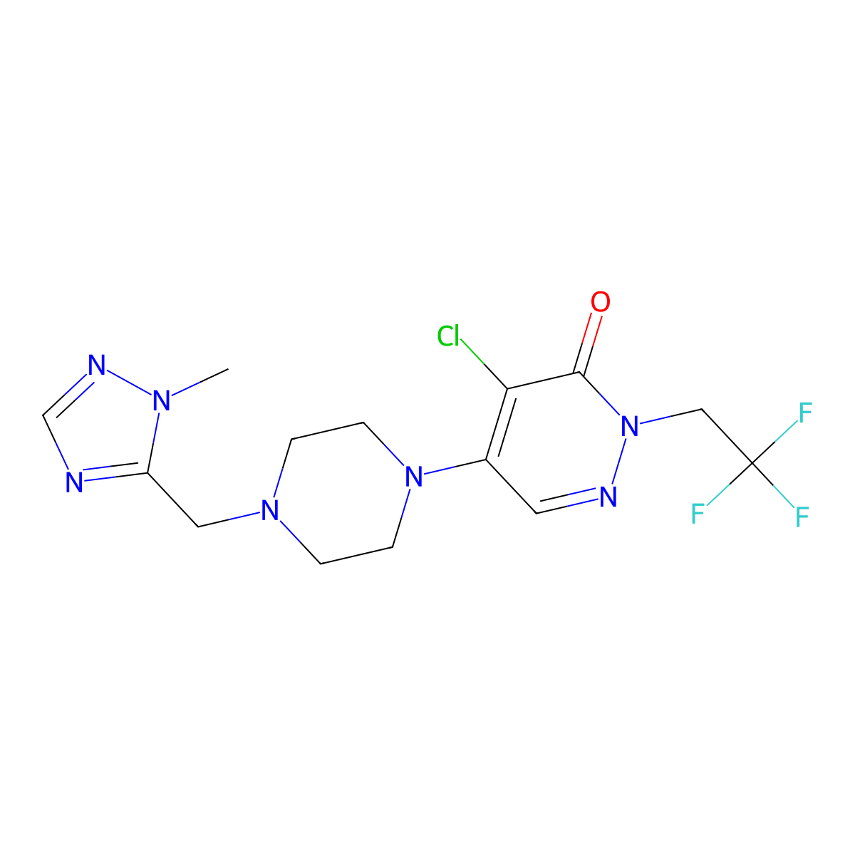 4-chloro-5-{4-[(1-methyl-1H-1,2,4-triazol-5-yl)methyl]piperazin-1-yl}-2-(2,2,2-trifluoroethyl)-2,3-dihydropyridazin-3-one molecular structure, CAS 3030802-60-6