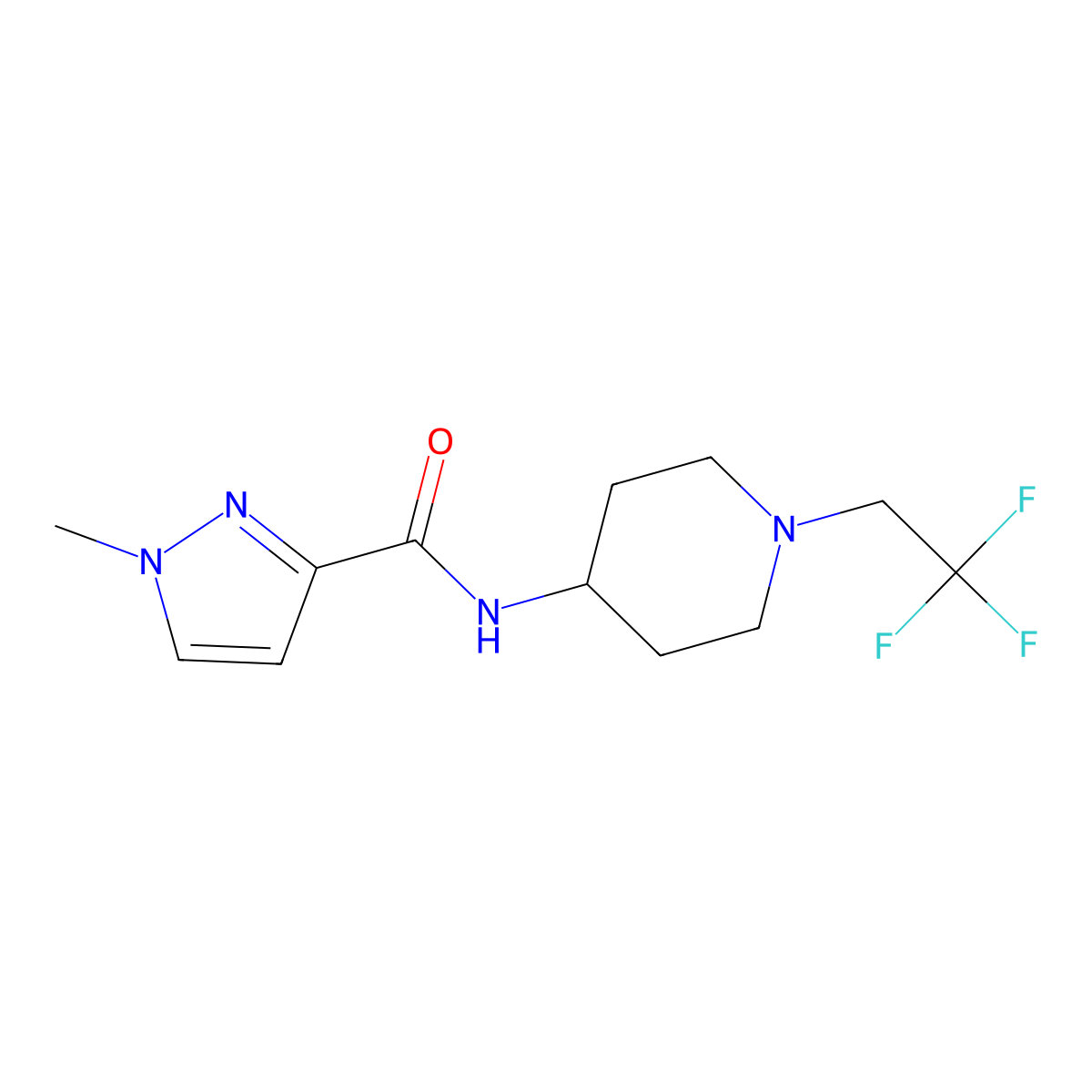 1-methyl-N-[1-(2,2,2-trifluoroethyl)piperidin-4-yl]-1H-pyrazole-3-carboxamide molecular structure, CAS 3030802-71-9