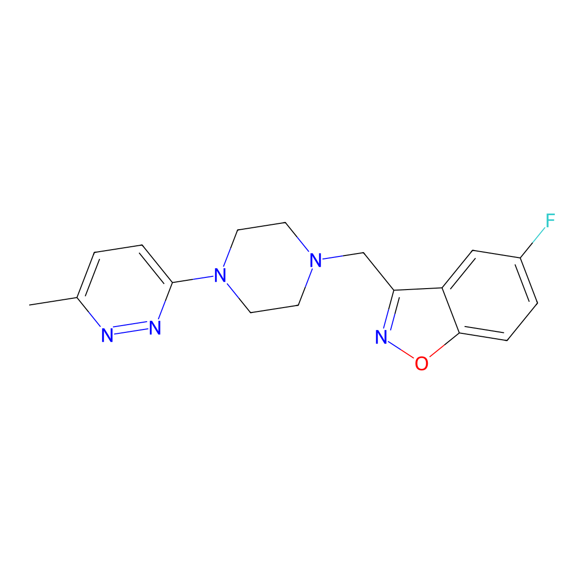 5-Fluoro-3-{[4-(6-methylpyridazin-3-yl)piperazin-1-yl]methyl}-1,2-benzoxazole molecular structure, CAS 3030802-86-6