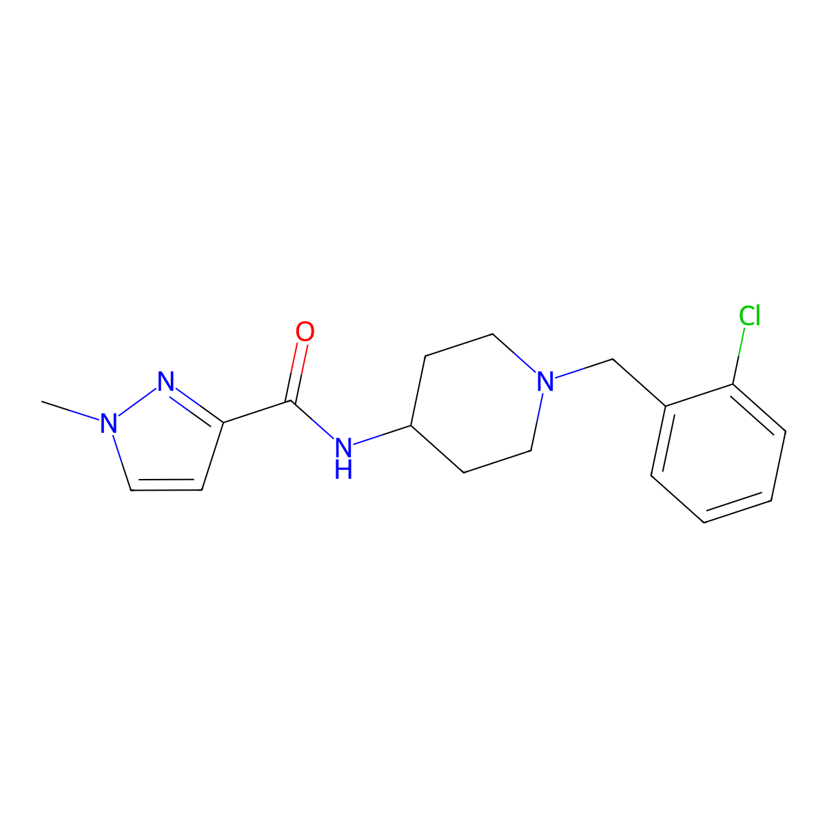 N-{1-[(2-chlorophenyl)methyl]piperidin-4-yl}-1-methyl-1H-pyrazole-3-carboxamide molecular structure, CAS 3030802-90-2