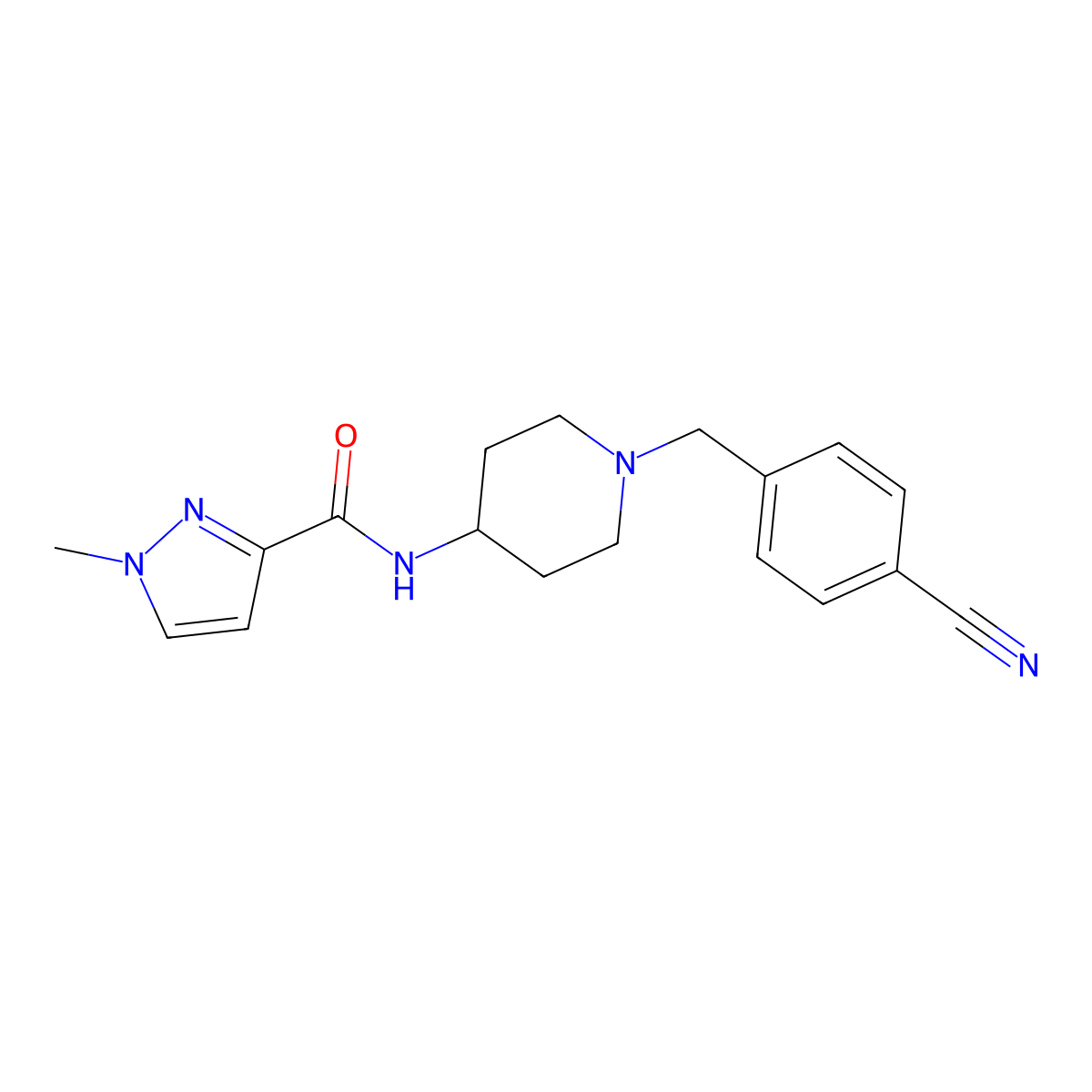 N-{1-[(4-cyanophenyl)methyl]piperidin-4-yl}-1-methyl-1H-pyrazole-3-carboxamide molecular structure, CAS 3030802-98-0