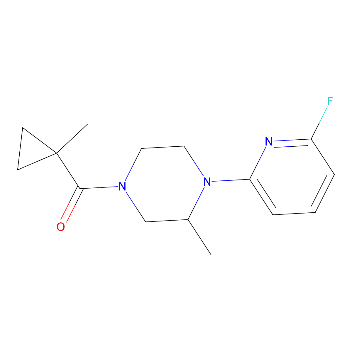 1-(6-Fluoropyridin-2-yl)-2-methyl-4-(1-methylcyclopropanecarbonyl)piperazine molecular structure, CAS 3030803-09-6
