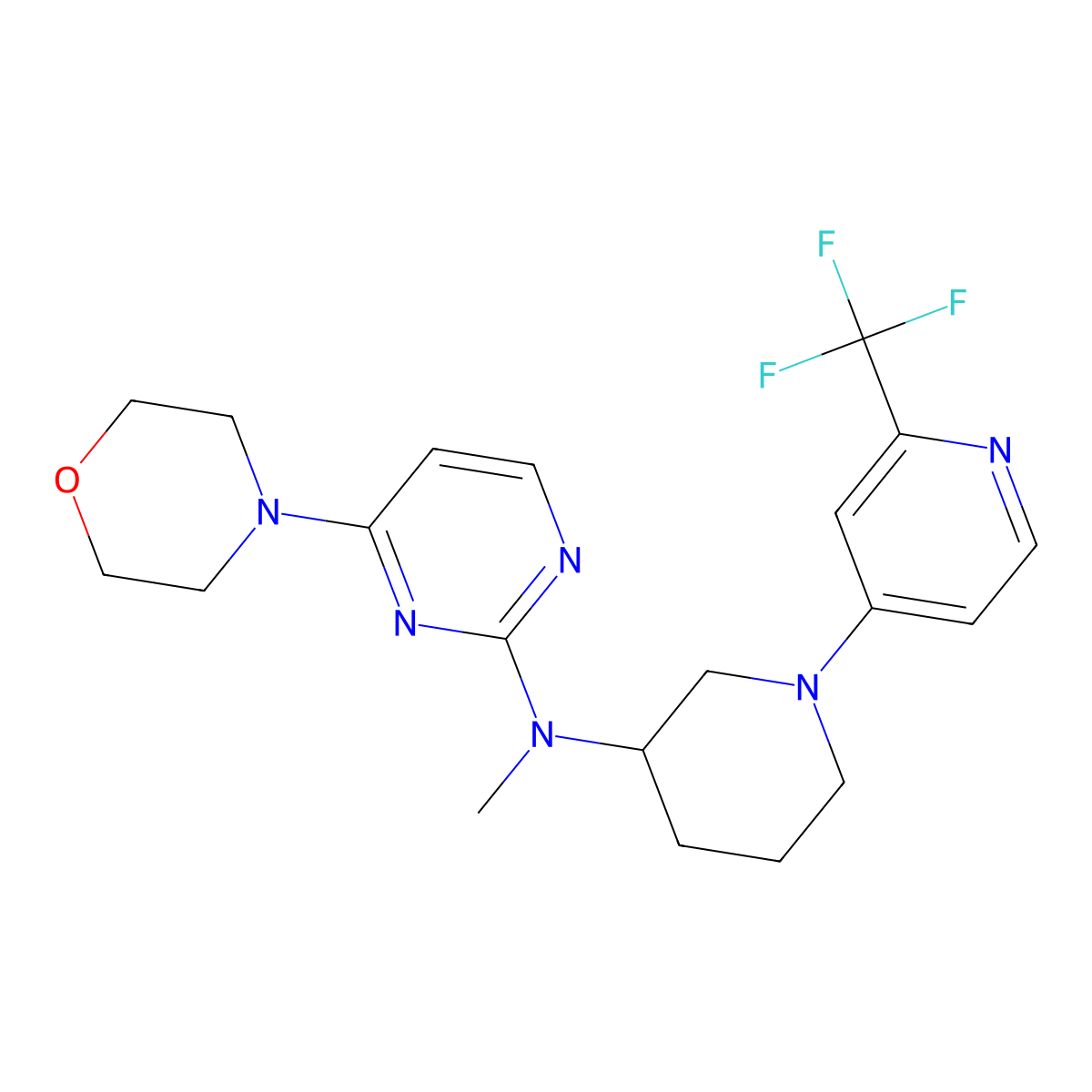 N-methyl-4-(morpholin-4-yl)-N-{1-[2-(trifluoromethyl)pyridin-4-yl]piperidin-3-yl}pyrimidin-2-amine molecular structure, CAS 3030803-18-7