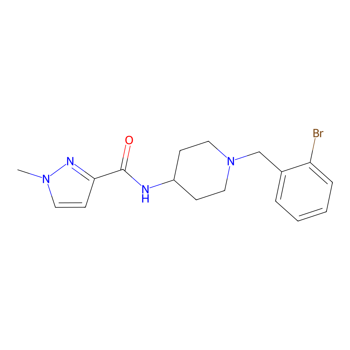 N-{1-[(2-bromophenyl)methyl]piperidin-4-yl}-1-methyl-1H-pyrazole-3-carboxamide molecular structure, CAS 3030803-35-8