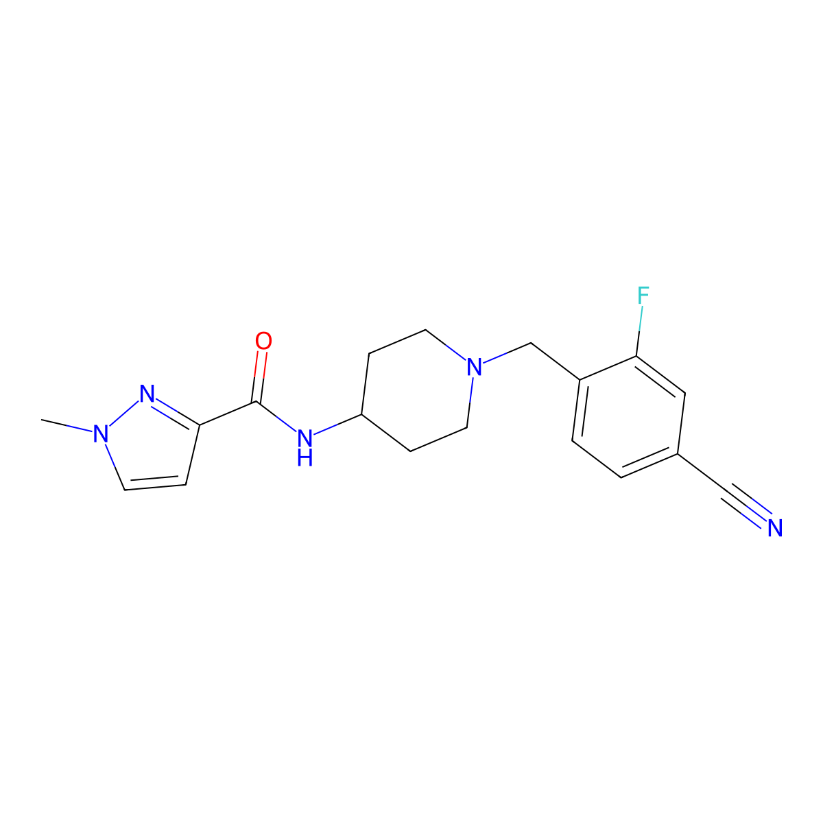 N-{1-[(4-cyano-2-fluorophenyl)methyl]piperidin-4-yl}-1-methyl-1H-pyrazole-3-carboxamide molecular structure, CAS 3030803-40-5
