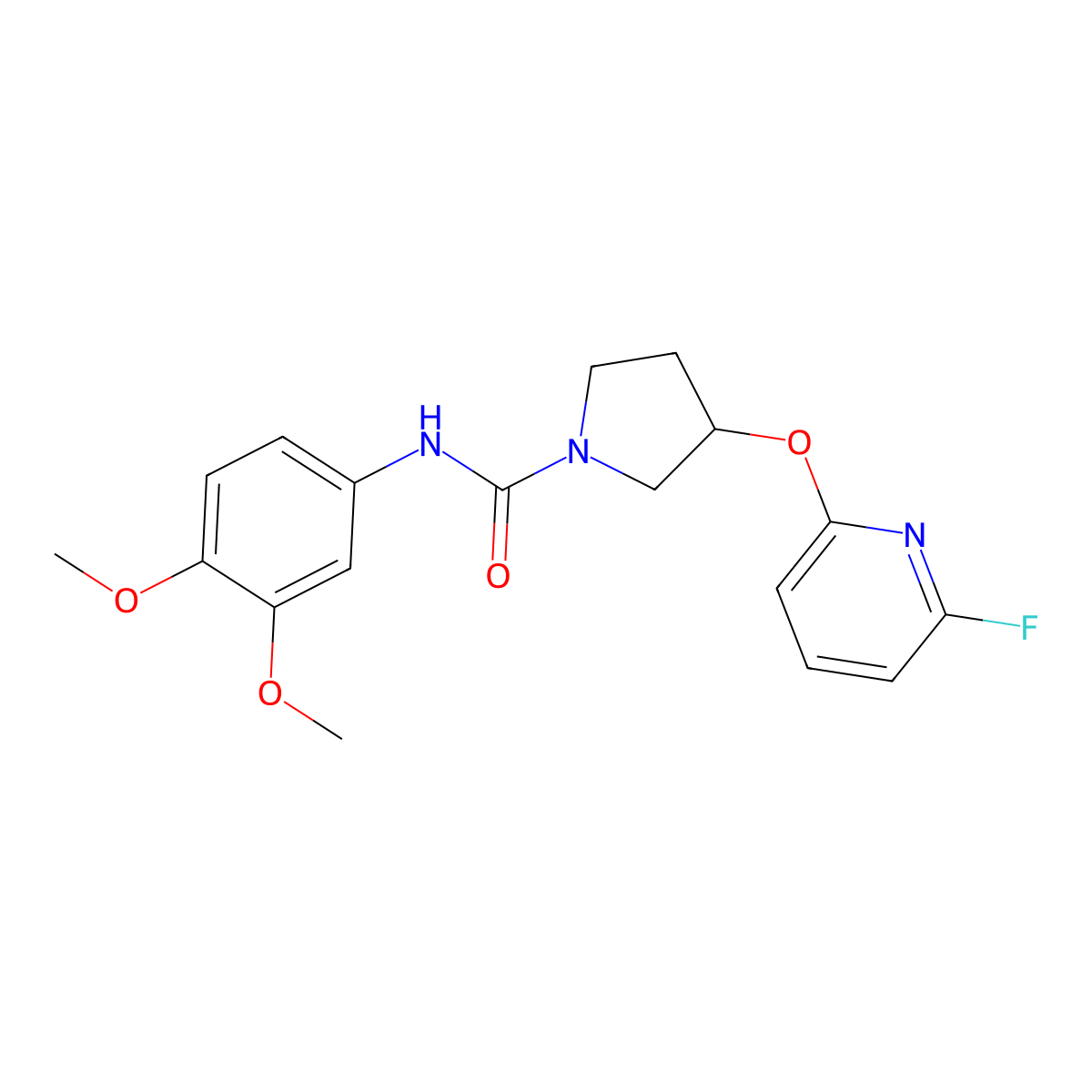 N-(3,4-dimethoxyphenyl)-3-[(6-fluoropyridin-2-yl)oxy]pyrrolidine-1-carboxamide molecular structure, CAS 3030803-43-8