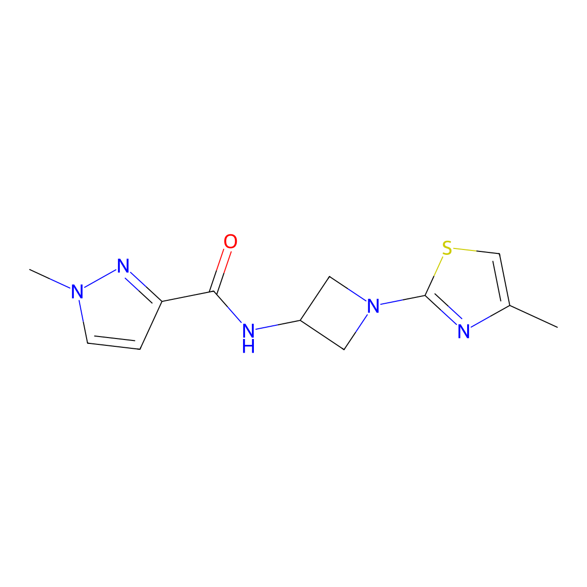 1-methyl-N-[1-(4-methyl-1,3-thiazol-2-yl)azetidin-3-yl]-1H-pyrazole-3-carboxamide molecular structure, CAS 3030803-55-2