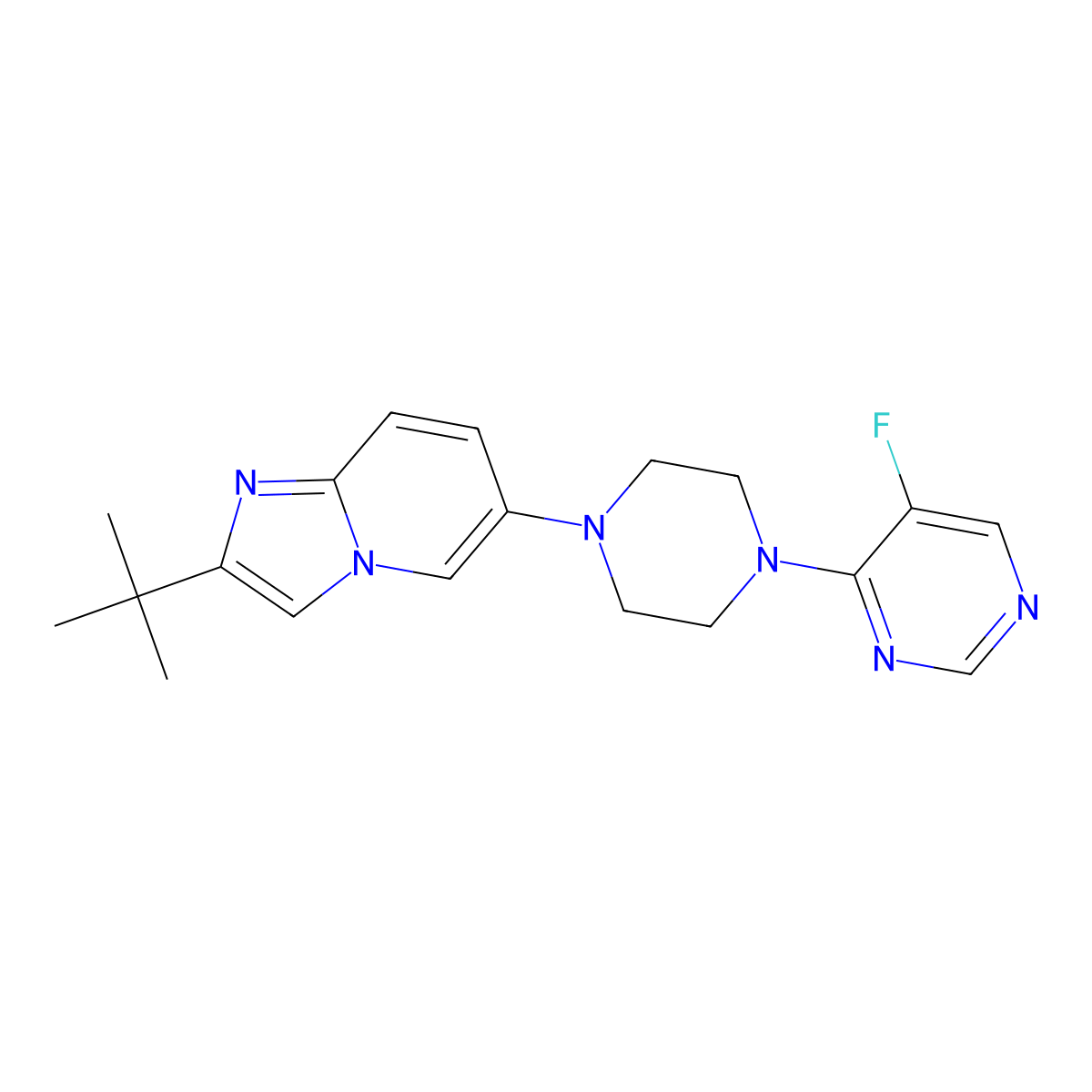 4-(4-{2-Tert-butylimidazo[1,2-a]pyridin-6-yl}piperazin-1-yl)-5-fluoropyrimidine molecular structure, CAS 3030803-72-3