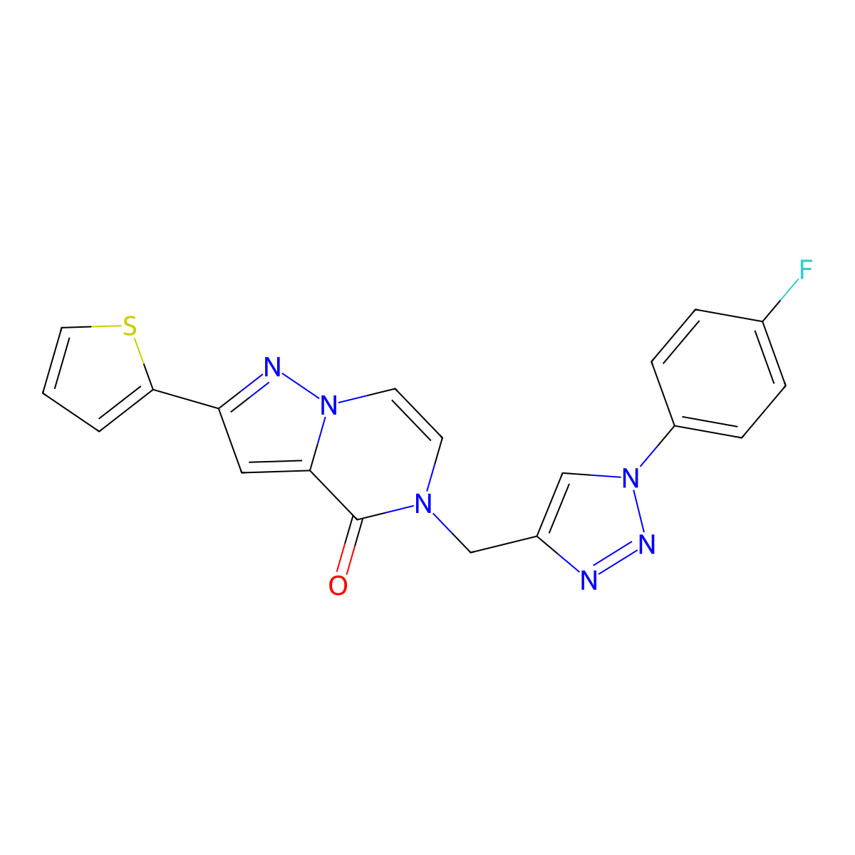 5-{[1-(4-fluorophenyl)-1H-1,2,3-triazol-4-yl]methyl}-2-(thiophen-2-yl)-4H,5H-pyrazolo[1,5-a]pyrazin-4-one molecular structure, CAS 3030803-80-3