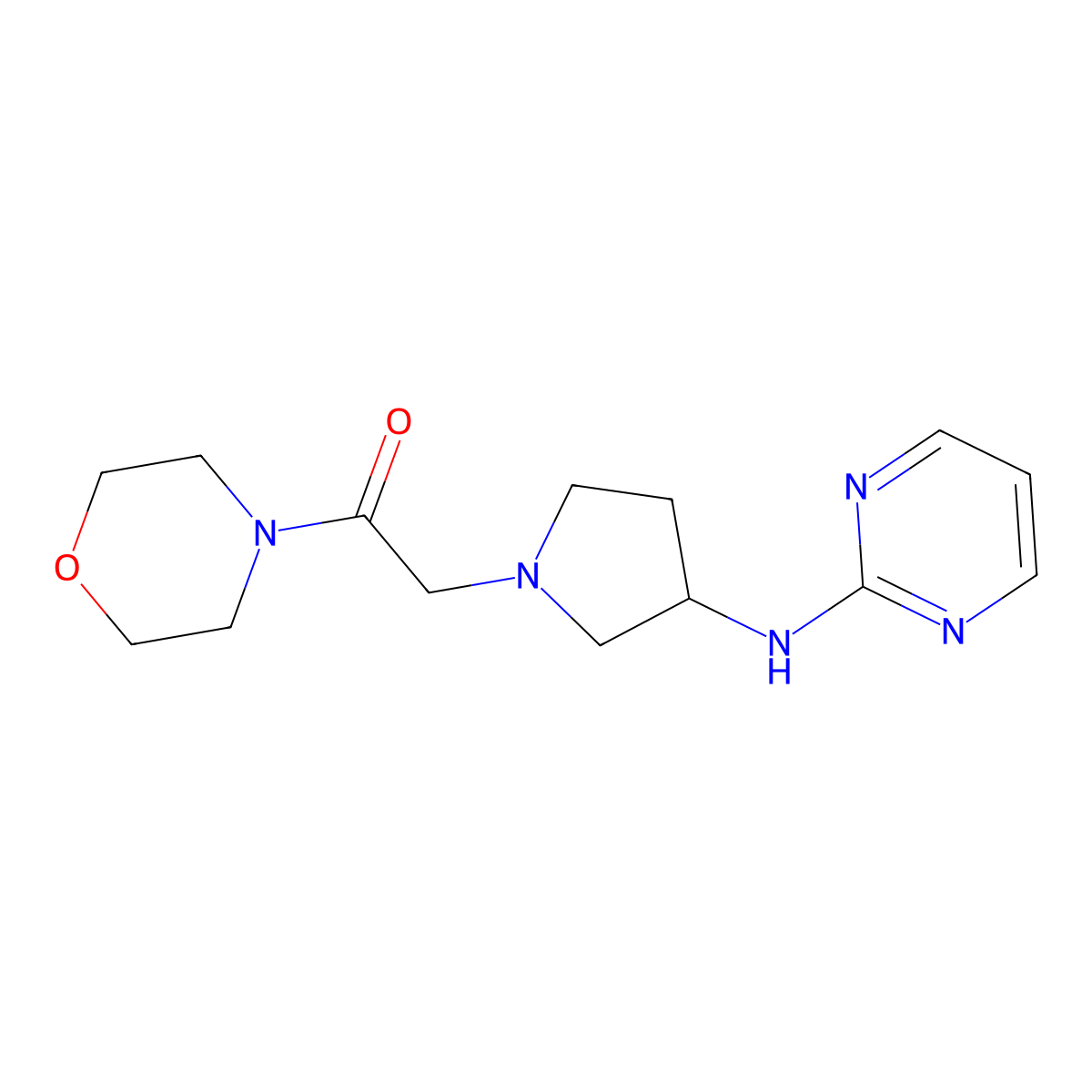 1-(Morpholin-4-yl)-2-{3-[(pyrimidin-2-yl)amino]pyrrolidin-1-yl}ethan-1-one molecular structure, CAS 3030803-84-7