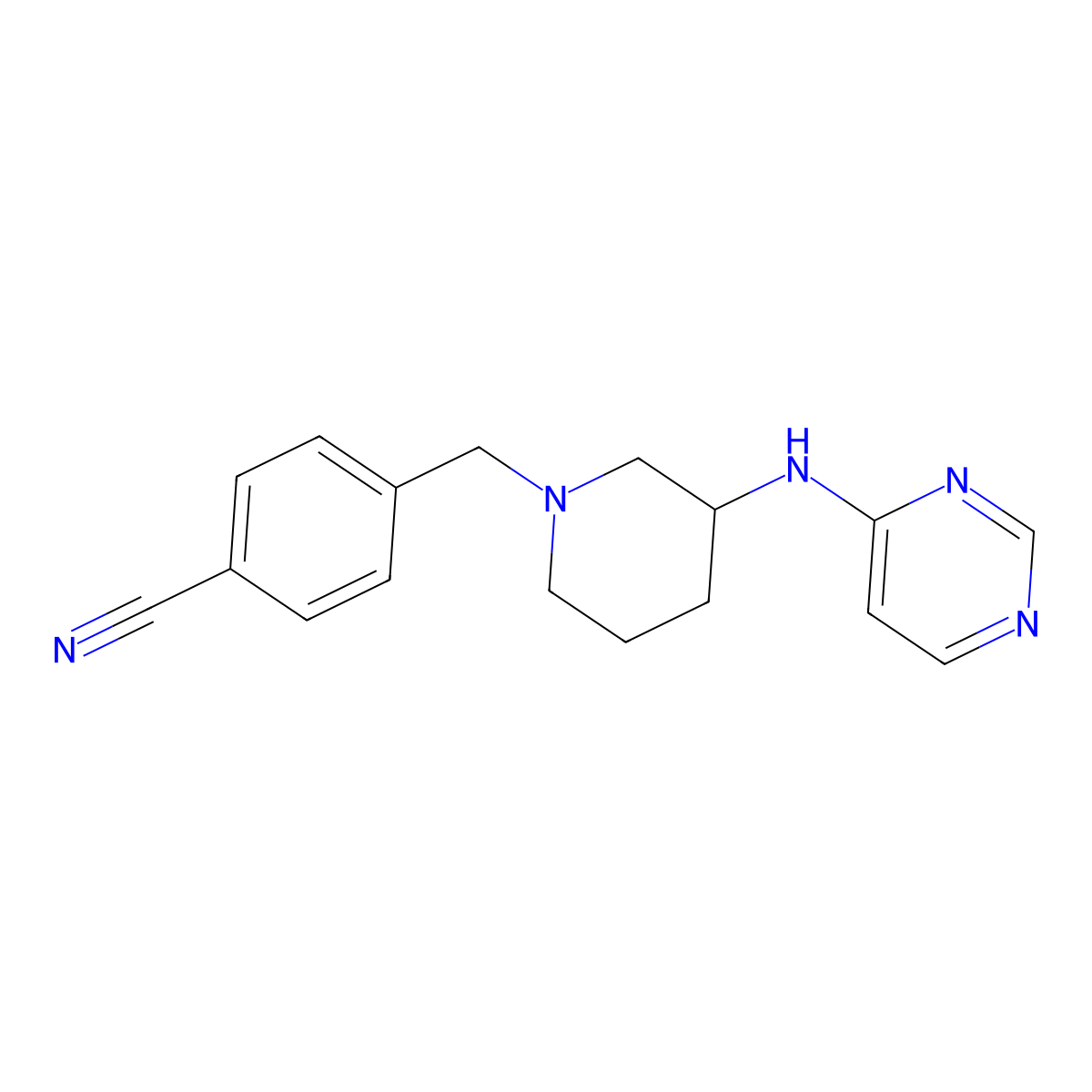 4-({3-[(Pyrimidin-4-yl)amino]piperidin-1-yl}methyl)benzonitrile molecular structure, CAS 3030804-16-8