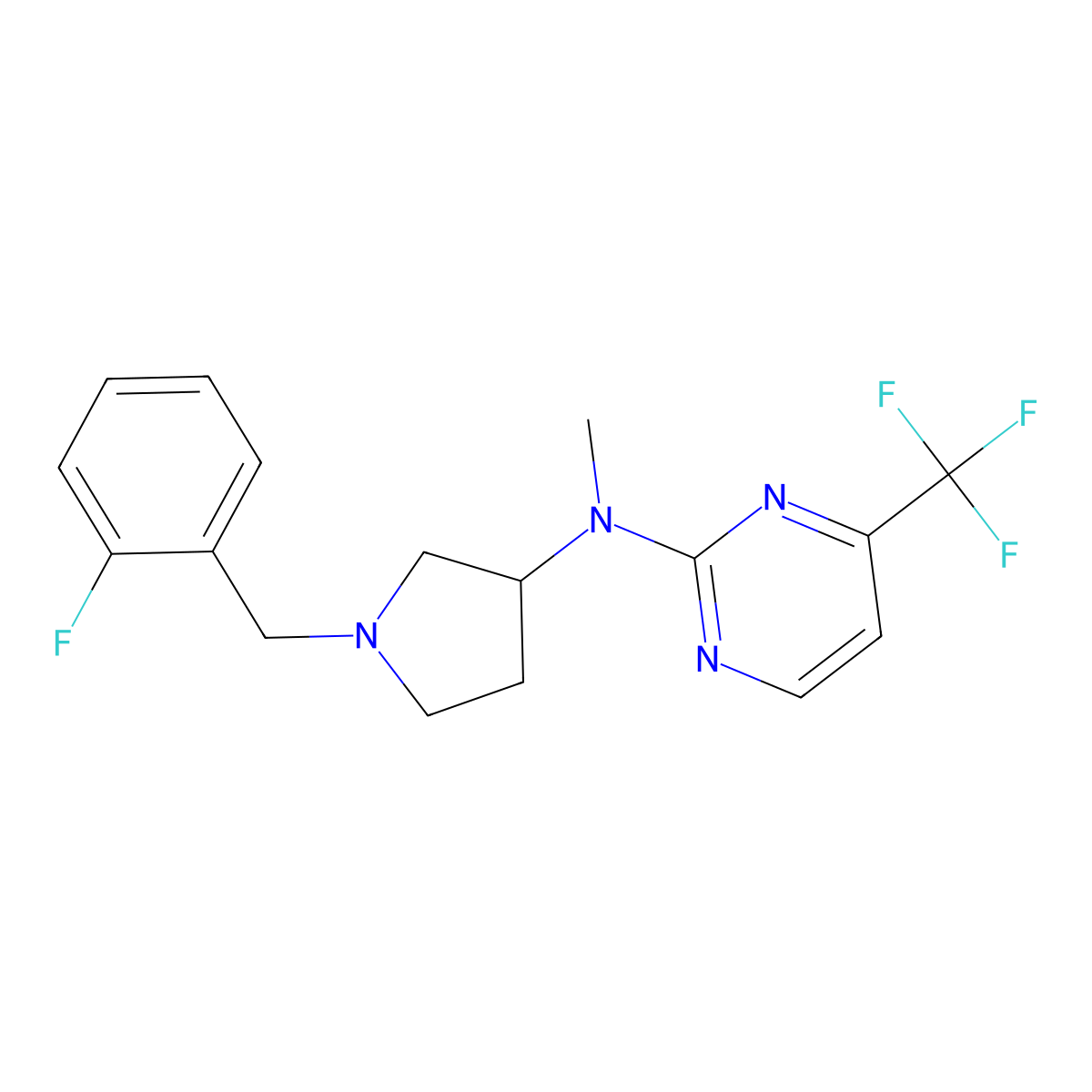 N-{1-[(2-fluorophenyl)methyl]pyrrolidin-3-yl}-N-methyl-4-(trifluoromethyl)pyrimidin-2-amine molecular structure, CAS 3030804-31-7