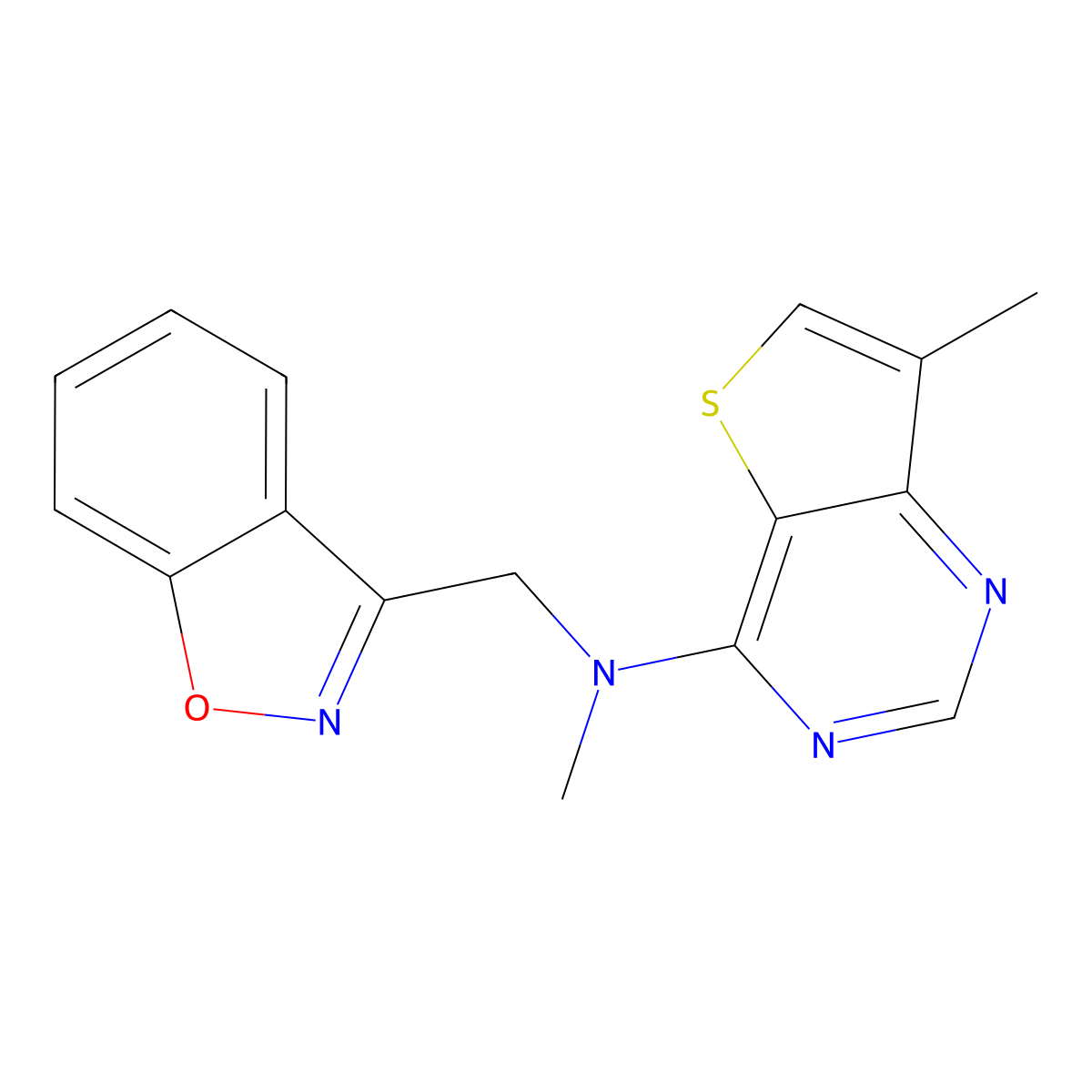 N-[(1,2-benzoxazol-3-yl)methyl]-N,7-dimethylthieno[3,2-d]pyrimidin-4-amine molecular structure, CAS 3030804-45-3