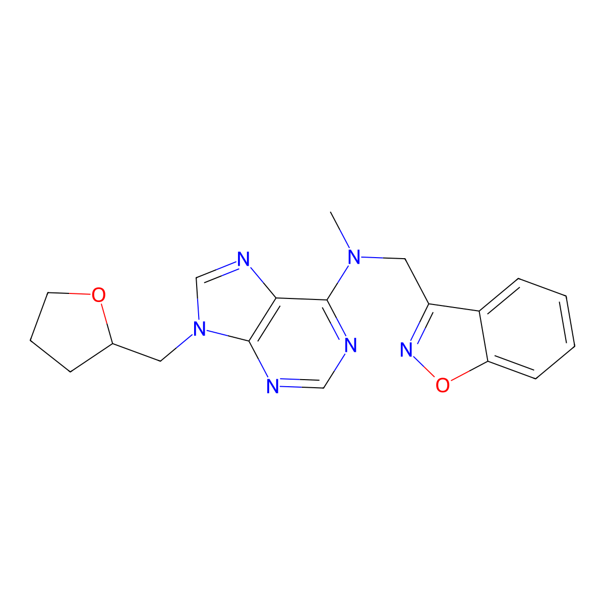 N-[(1,2-benzoxazol-3-yl)methyl]-N-methyl-9-[(oxolan-2-yl)methyl]-9H-purin-6-amine molecular structure, CAS 3030804-49-7