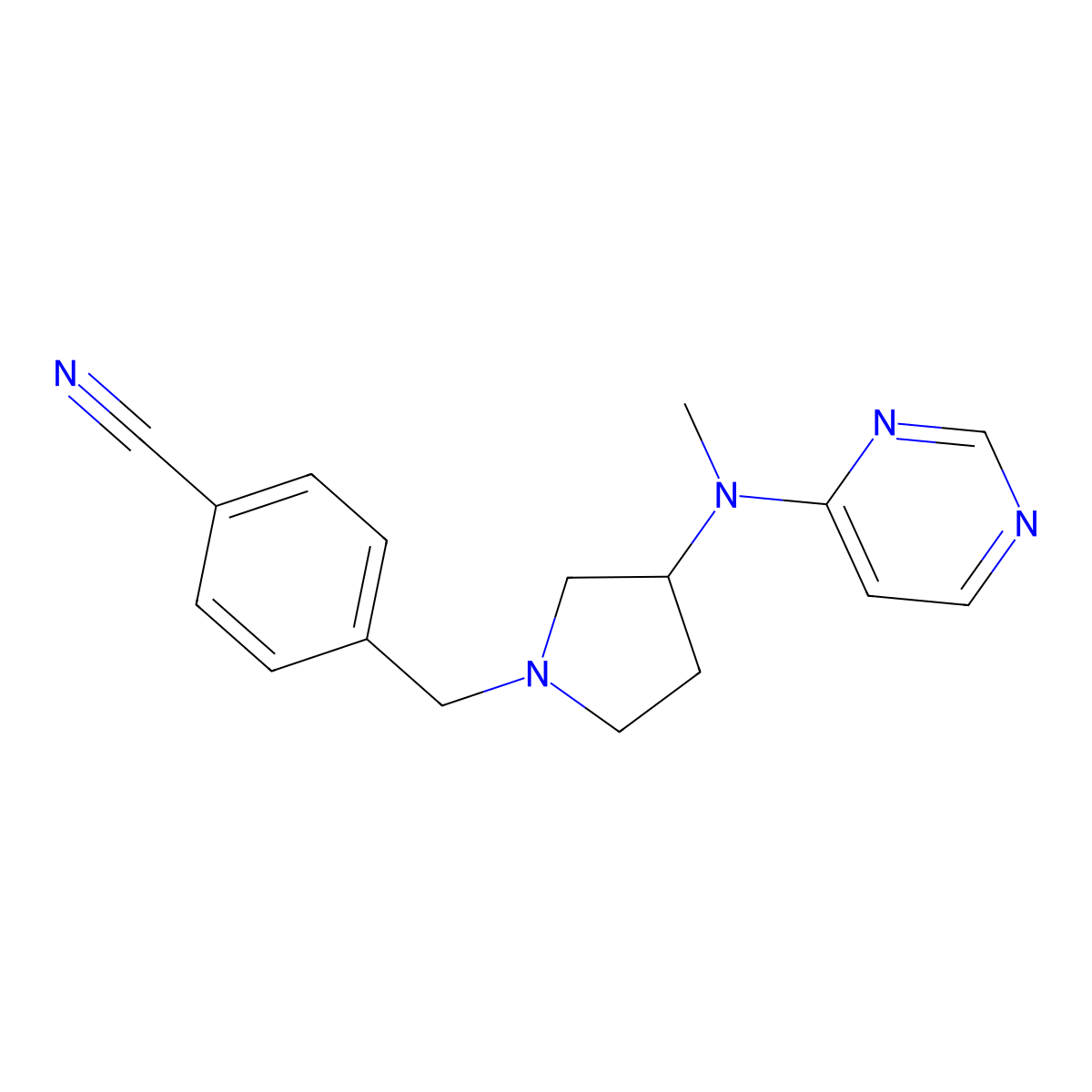 4-({3-[Methyl(pyrimidin-4-yl)amino]pyrrolidin-1-yl}methyl)benzonitrile molecular structure, CAS 3030804-52-2