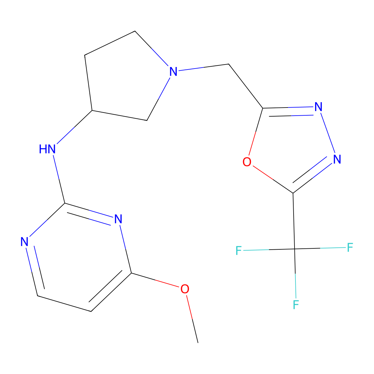 4-methoxy-N-(1-{[5-(trifluoromethyl)-1,3,4-oxadiazol-2-yl]methyl}pyrrolidin-3-yl)pyrimidin-2-amine molecular structure, CAS 3030804-61-3