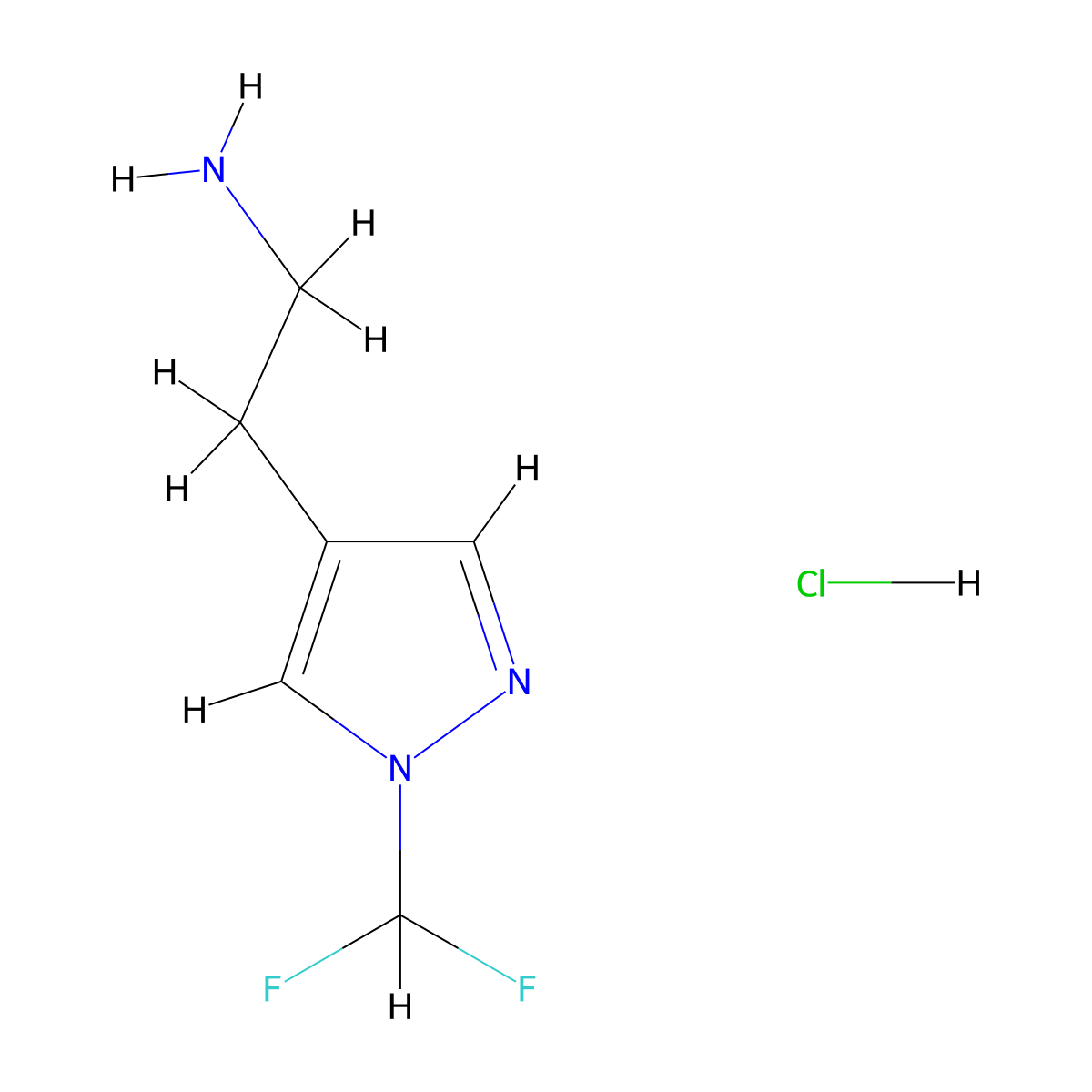 2-[1-(difluoromethyl)-1H-pyrazol-4-yl]ethan-1-amine hydrochloride molecular structure, CAS 3030804-63-5