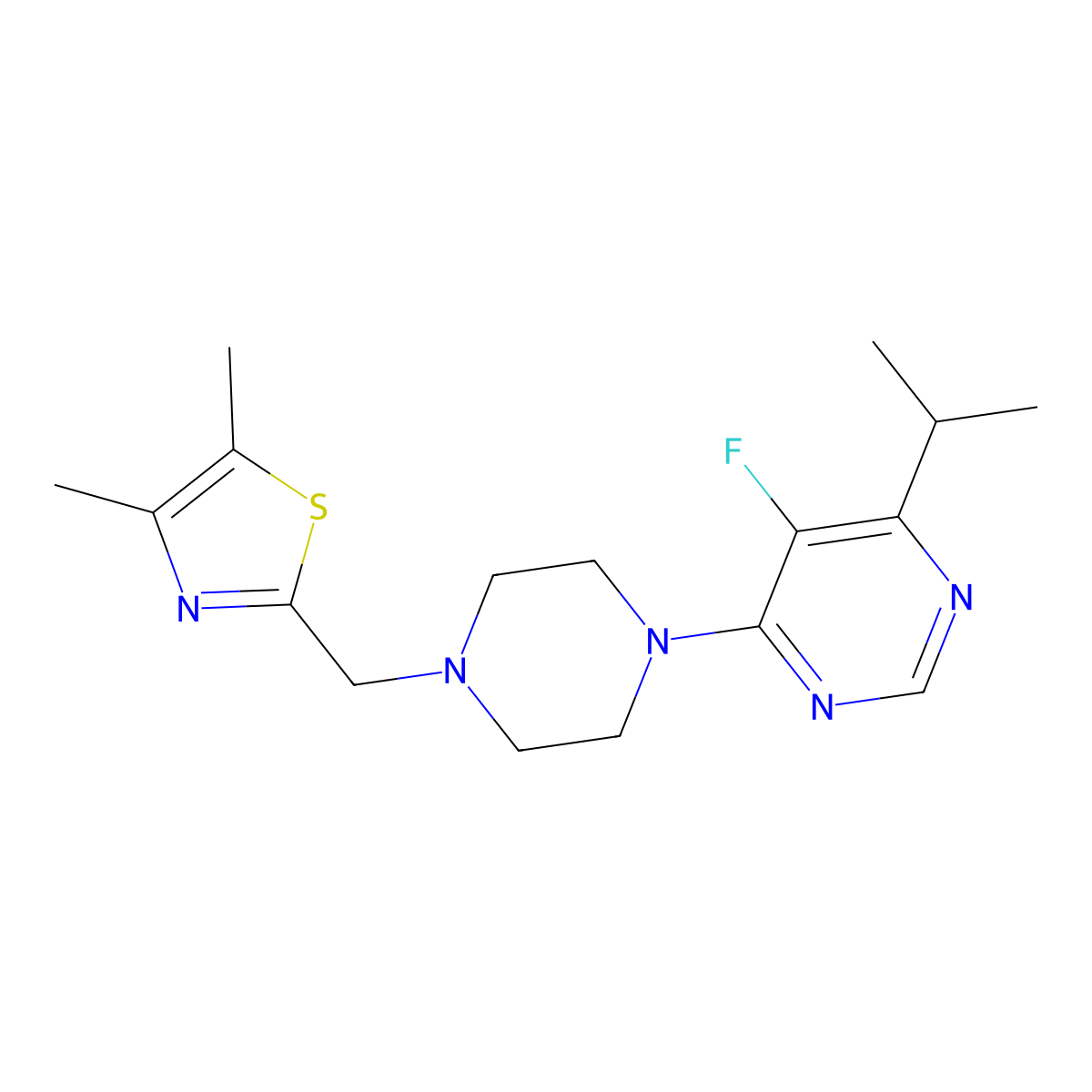 4-{4-[(4,5-Dimethyl-1,3-thiazol-2-yl)methyl]piperazin-1-yl}-5-fluoro-6-(propan-2-yl)pyrimidine molecular structure, CAS 3030804-64-6