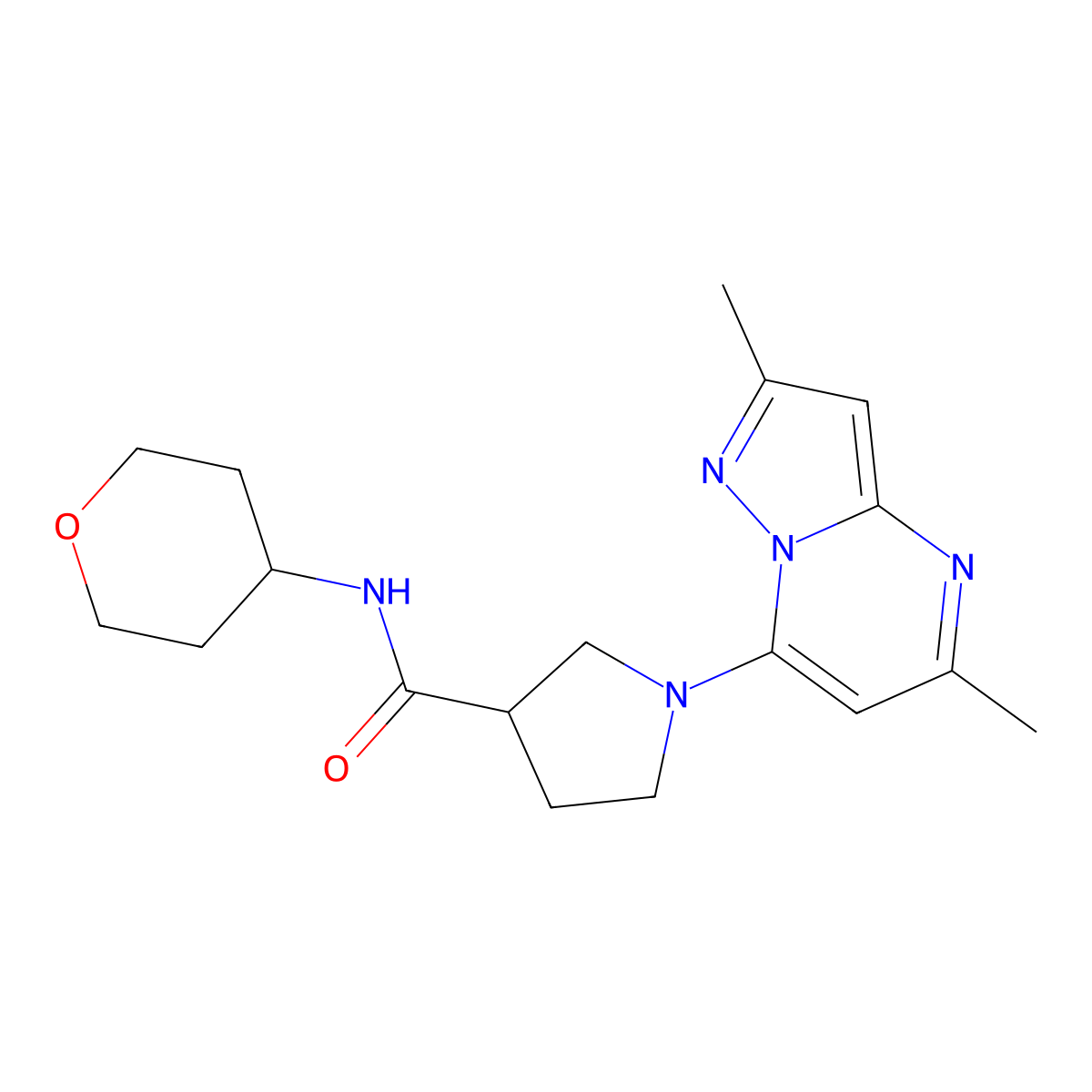 1-{2,5-dimethylpyrazolo[1,5-a]pyrimidin-7-yl}-N-(oxan-4-yl)pyrrolidine-3-carboxamide molecular structure, CAS 3030805-37-6
