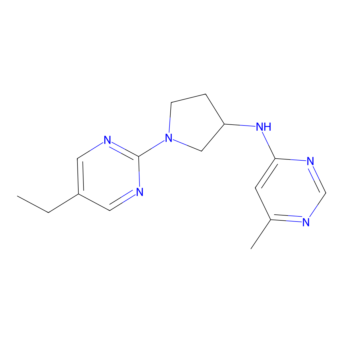 N-[1-(5-ethylpyrimidin-2-yl)pyrrolidin-3-yl]-6-methylpyrimidin-4-amine molecular structure, CAS 3030805-38-7