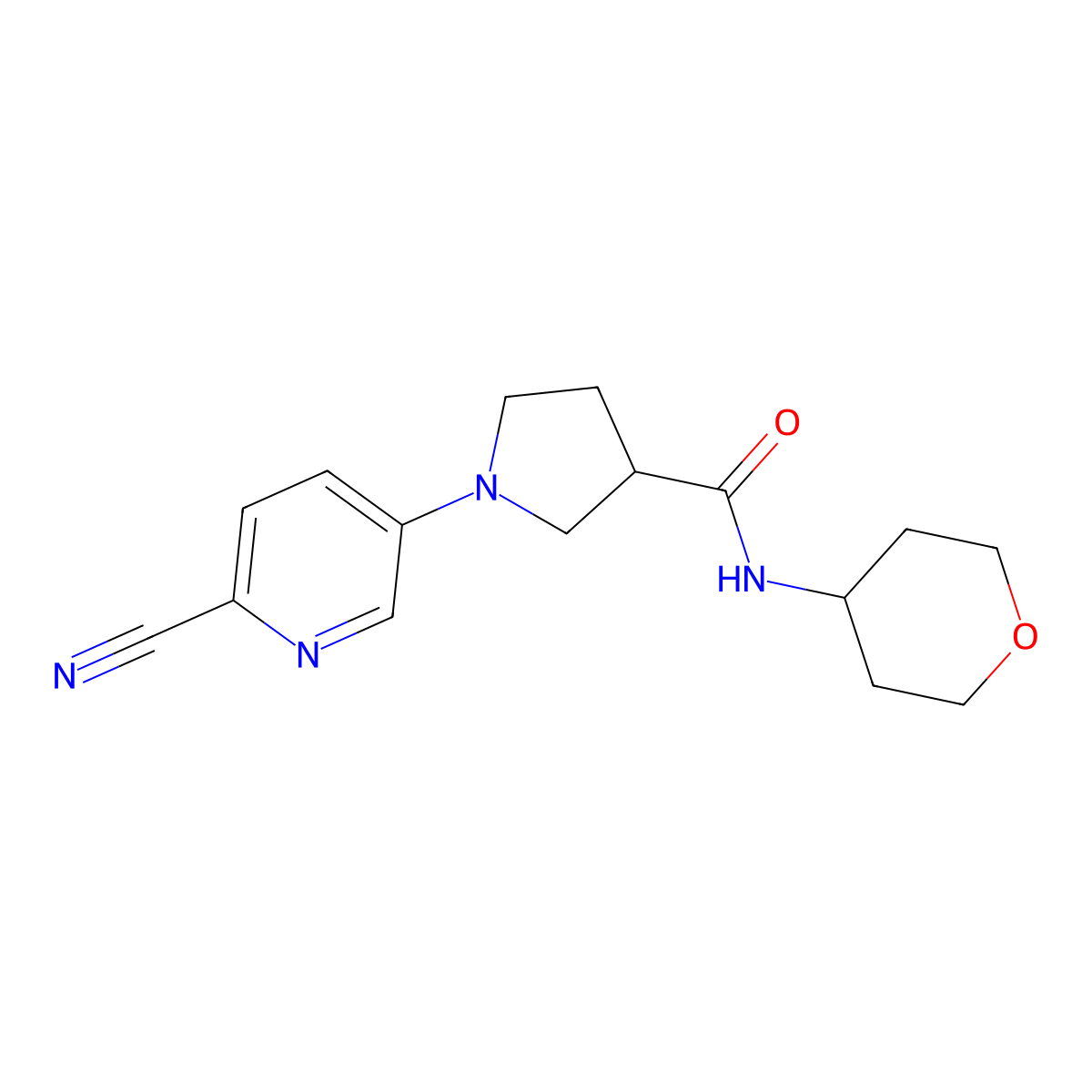 1-(6-cyanopyridin-3-yl)-N-(oxan-4-yl)pyrrolidine-3-carboxamide molecular structure, CAS 3030805-45-6